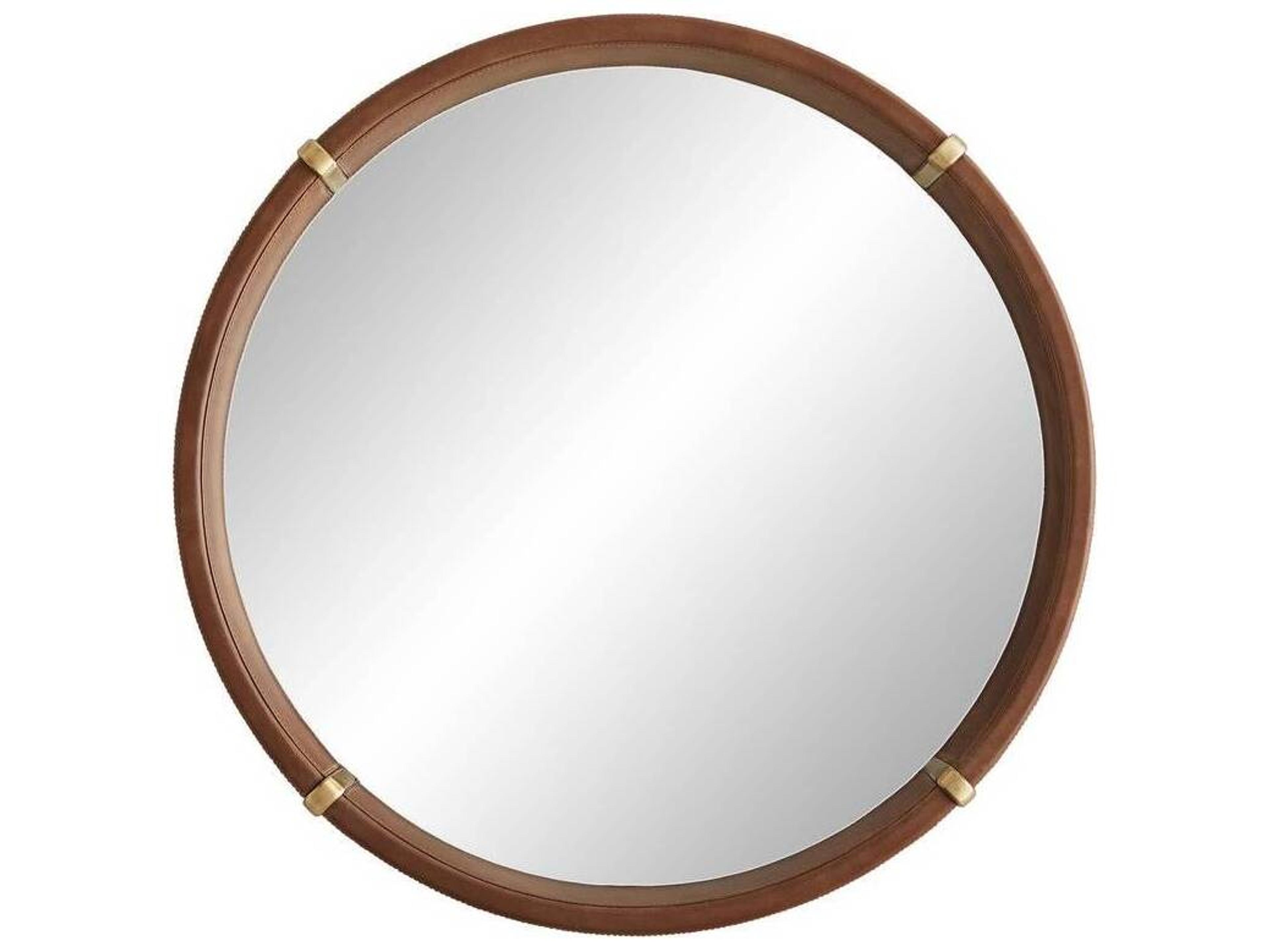 Arteriors Home Edmund Brown Leather Round Wall Mirror