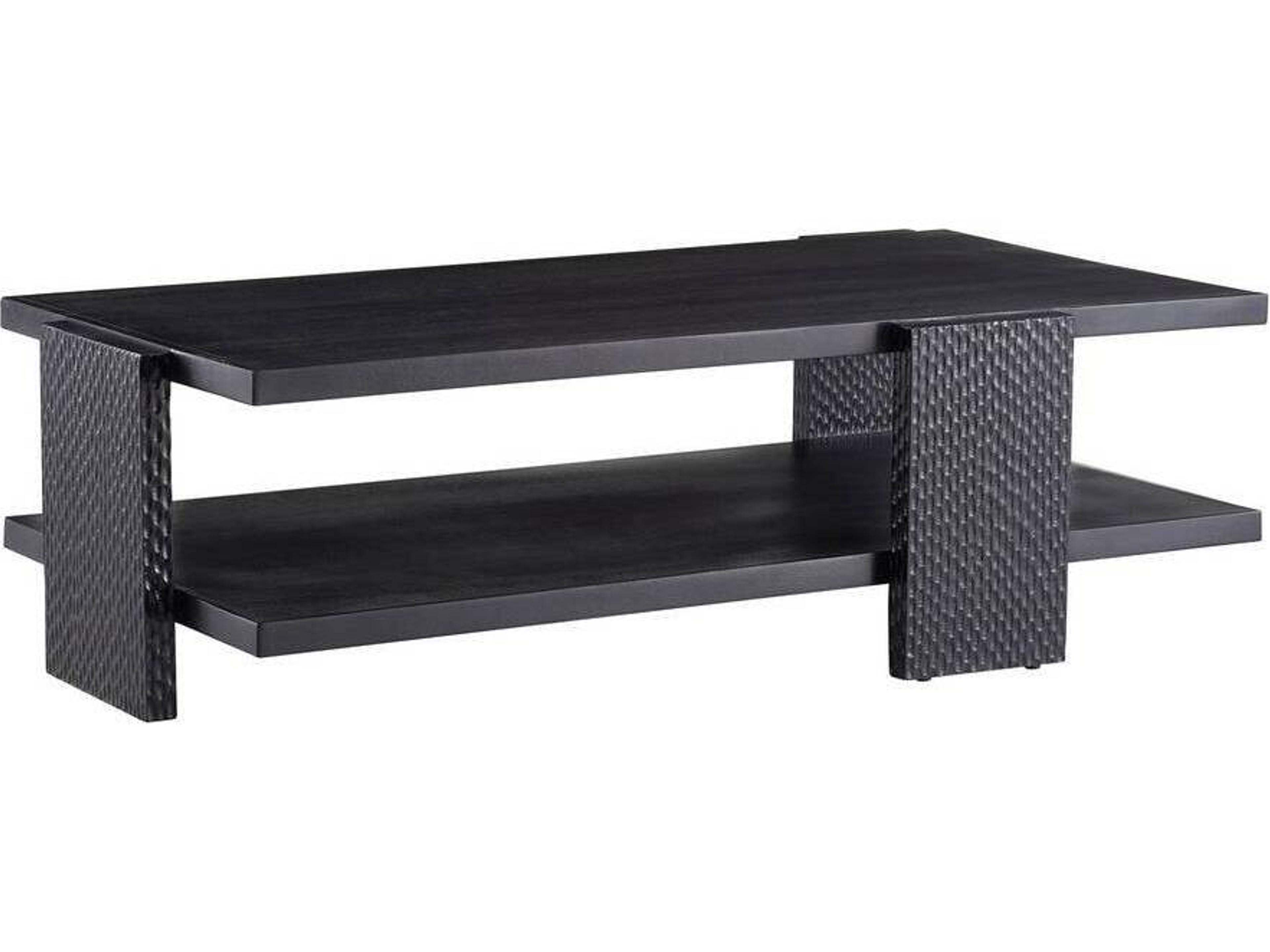 Arteriors Home Rectangular Wood Handcarved Soft Black Waxed Aiden Coffee Table