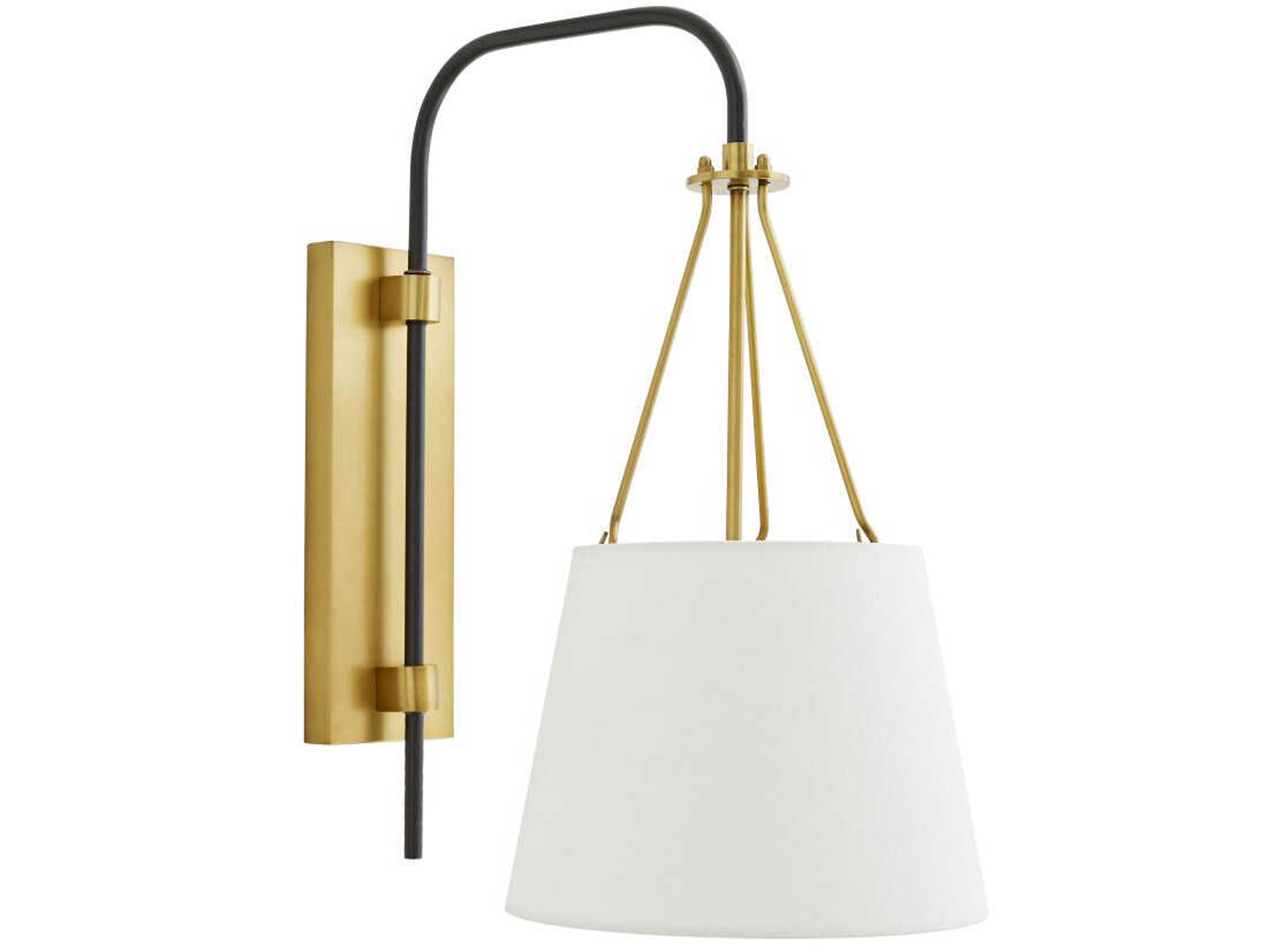 Franklin Swing Arm Wall Sconce Antique Brass White Linen