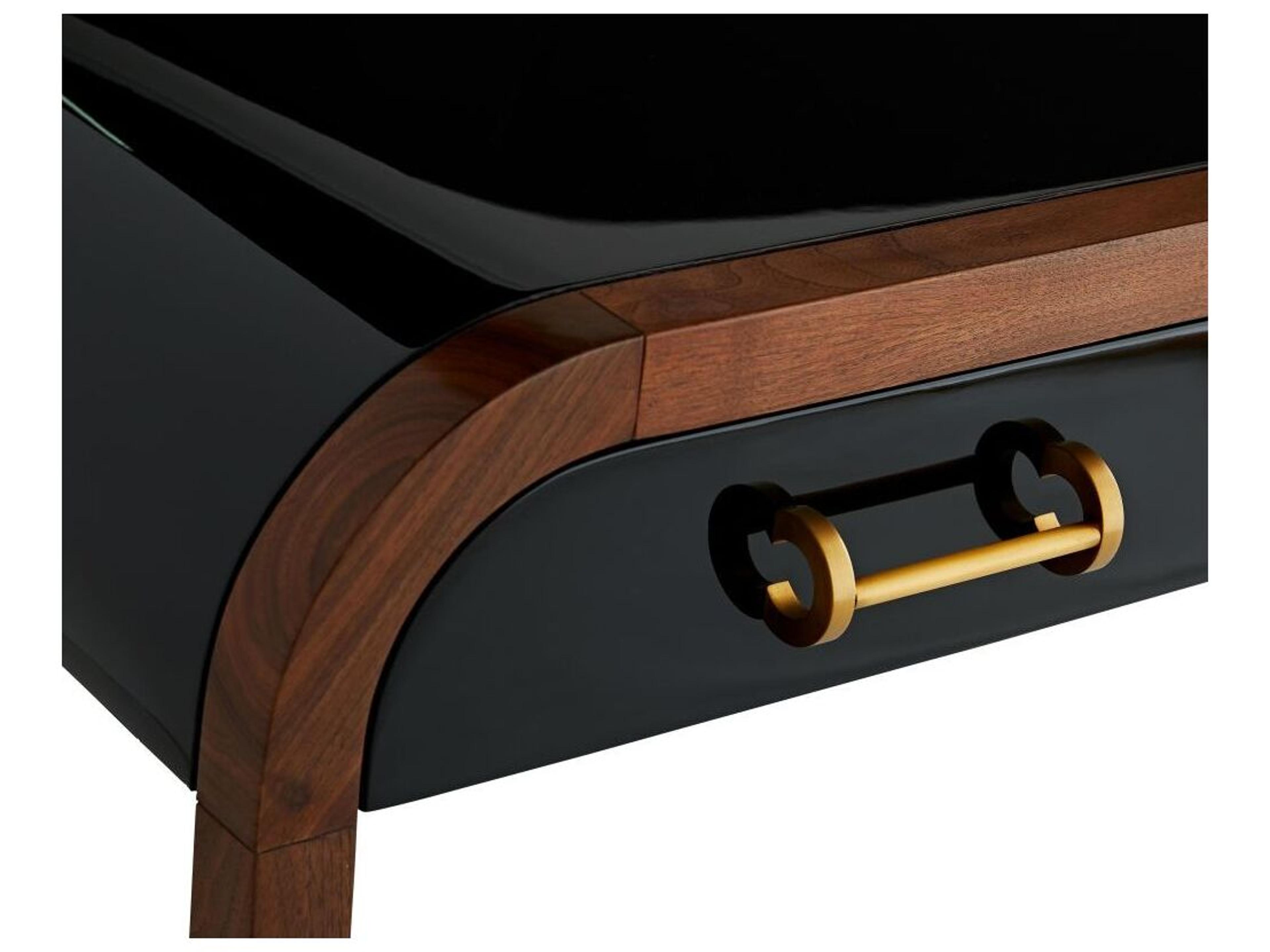 Arteriors Home Black Gloss Lacquer Satin Walnut Wood Writing Desk Victoria