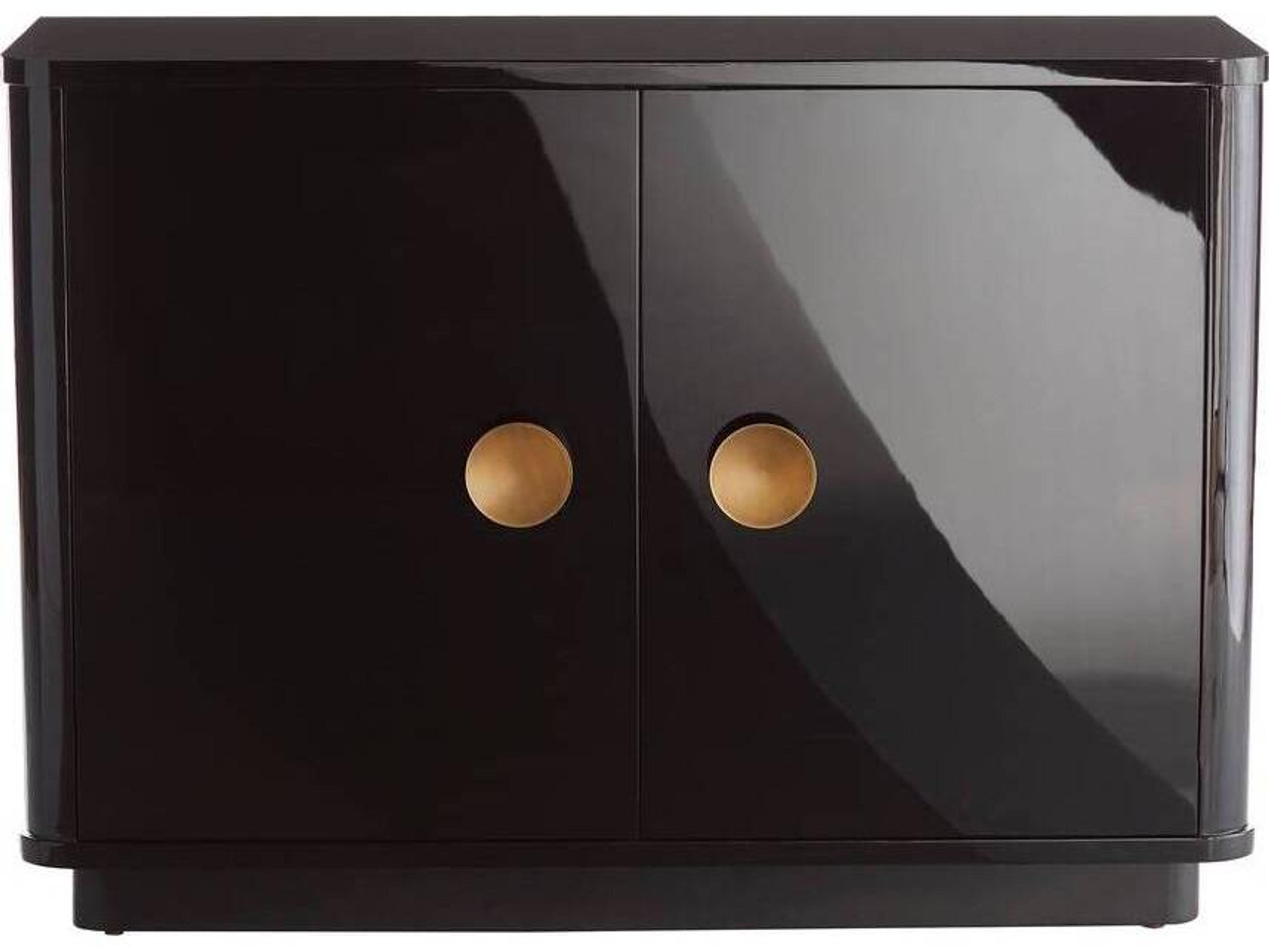 Arteriors Home Kennedy High Gloss Black Lacquer Antique Brass Oak Wood Accent Chest