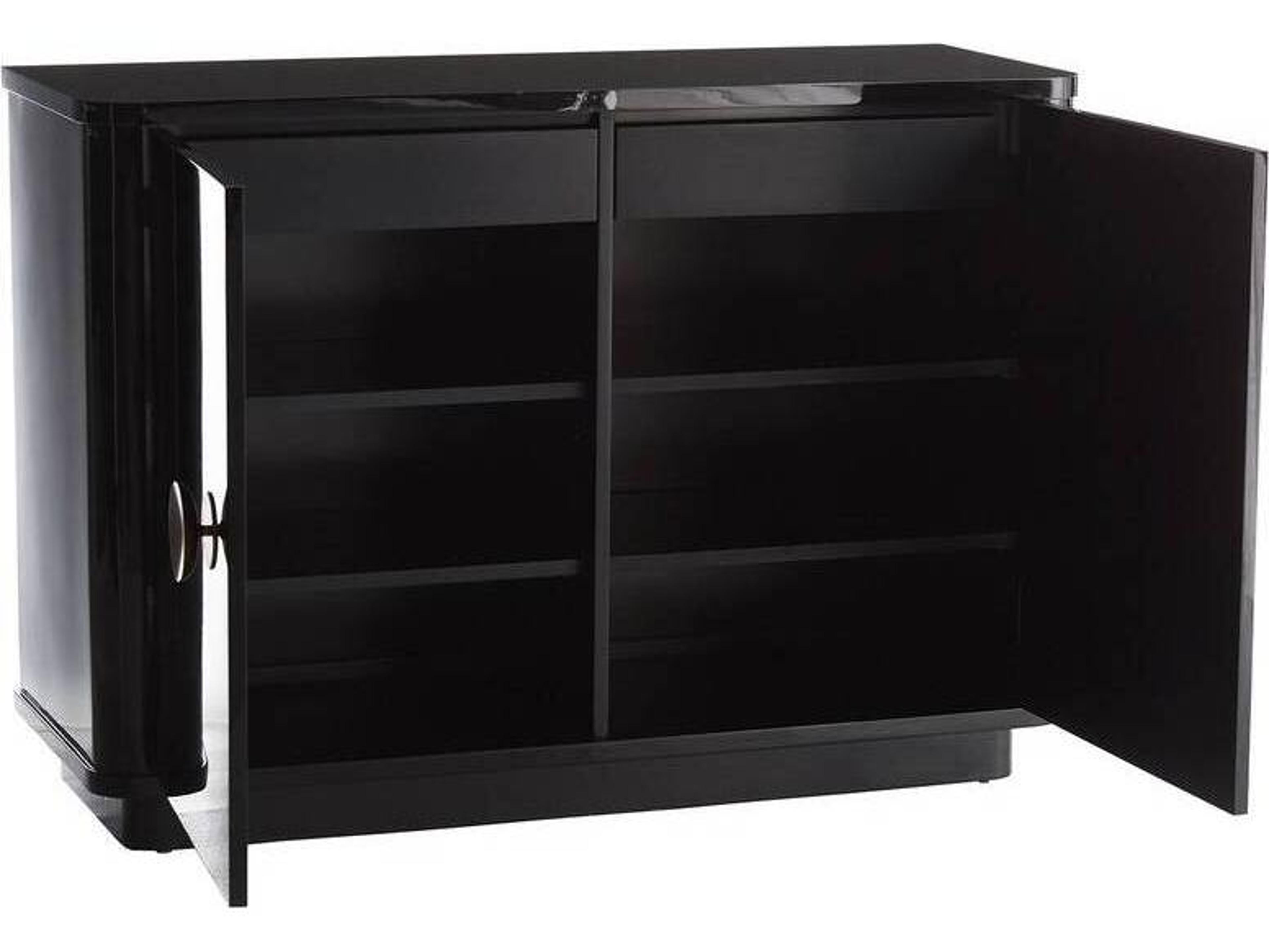 Arteriors Home Kennedy High Gloss Black Lacquer Antique Brass Oak Wood Accent Chest