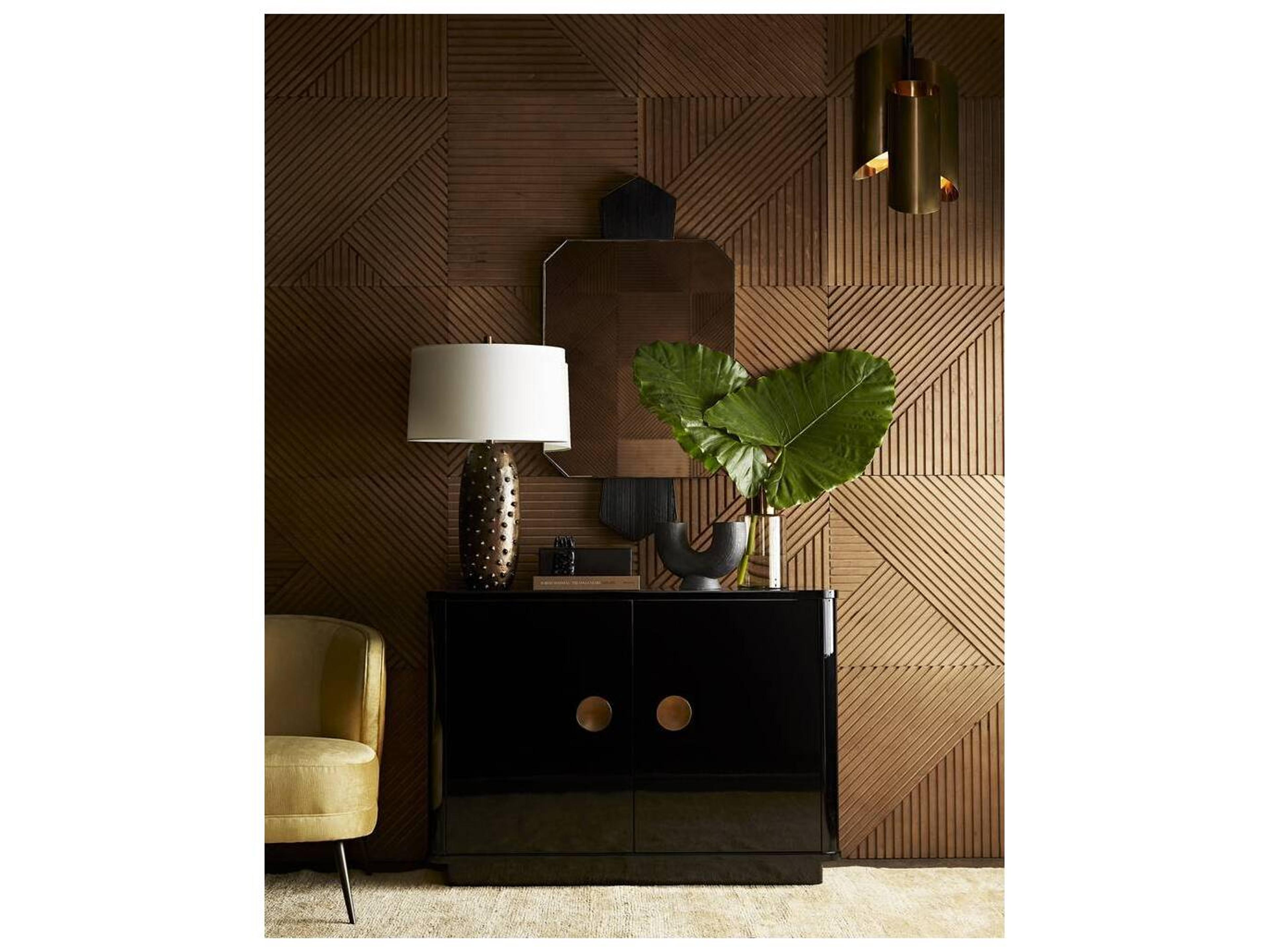 Arteriors Home Kennedy High Gloss Black Lacquer Antique Brass Oak Wood Accent Chest