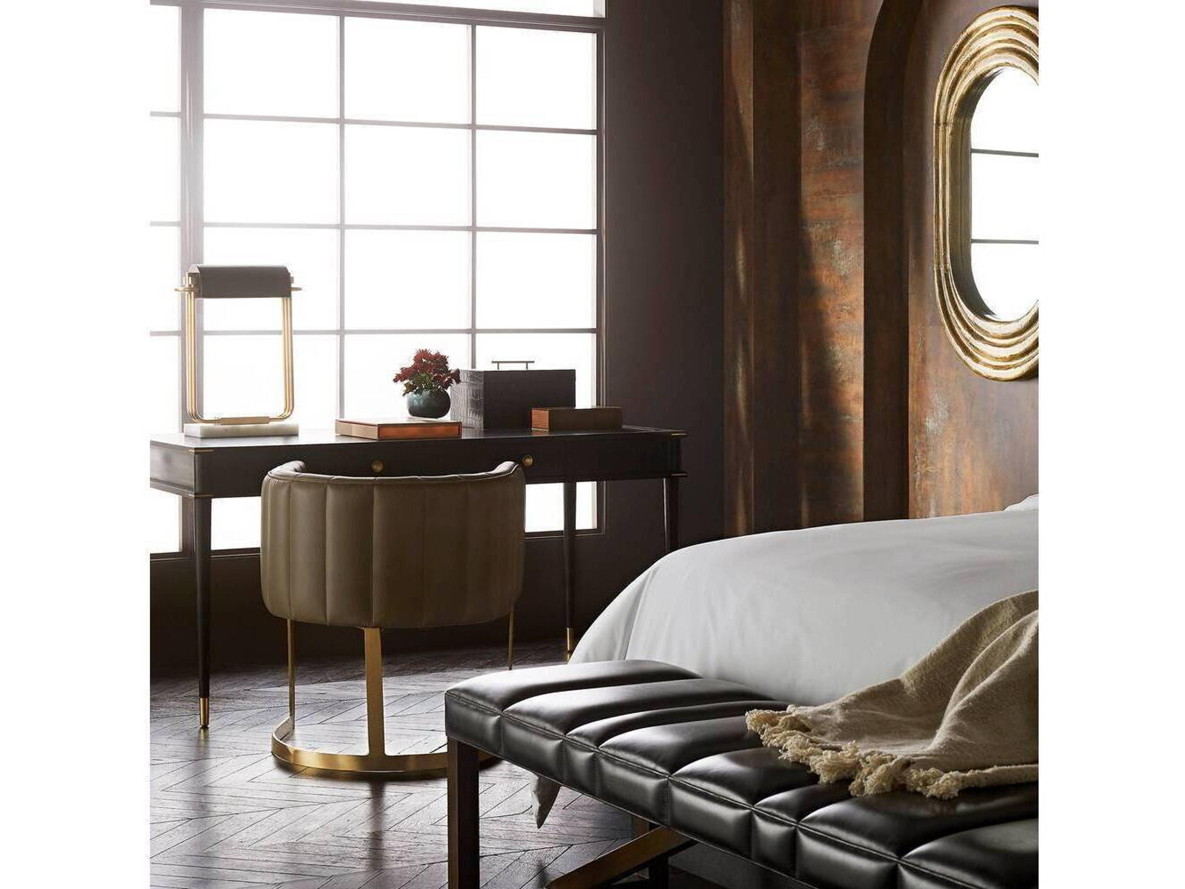 Arteriors Home Jobe Ebony Antique Brass Black Oak Wood Writing Desk