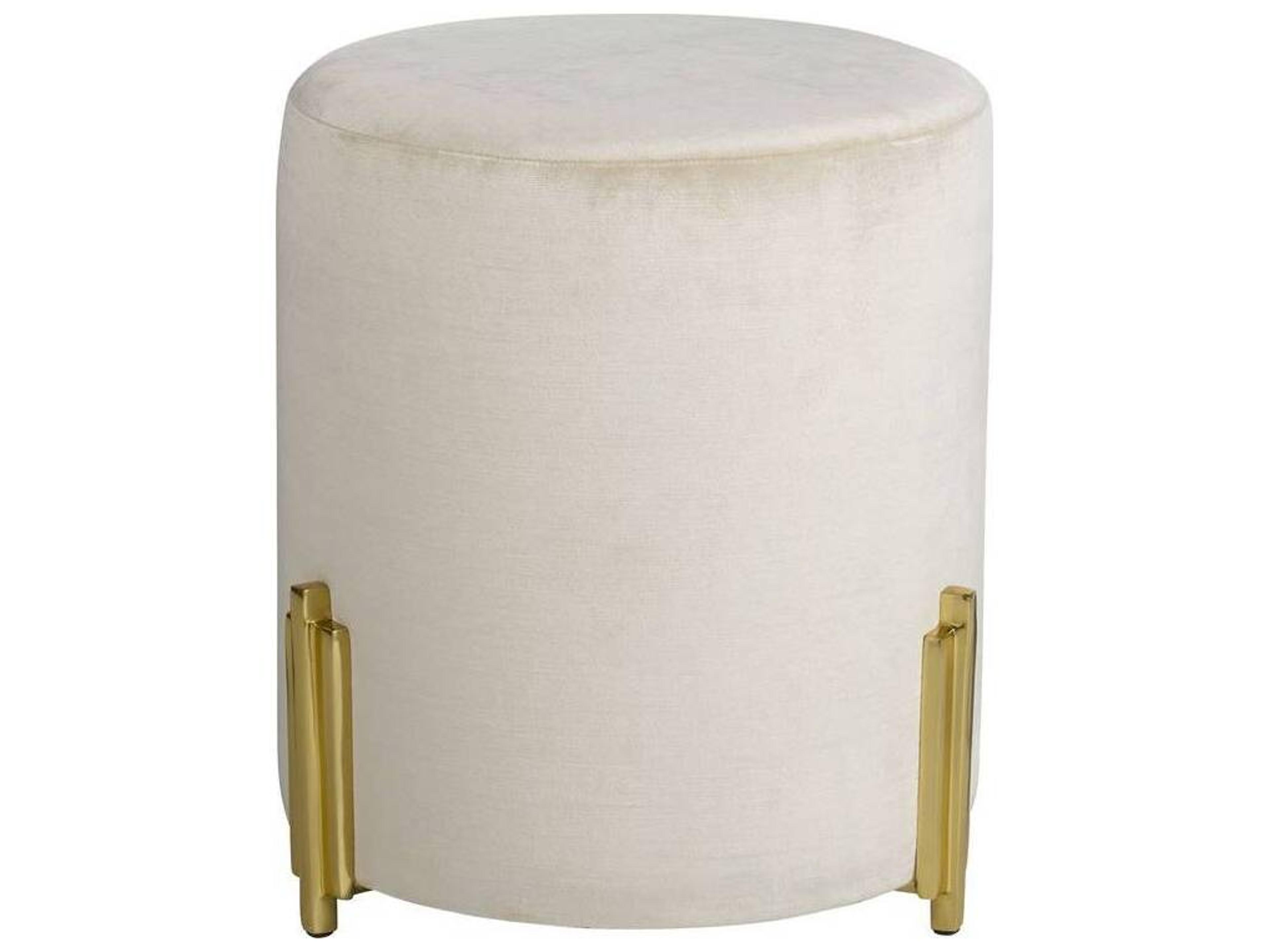 Arteriors Home Warby Sterling Polished Brass Beige Upholstered Ottoman