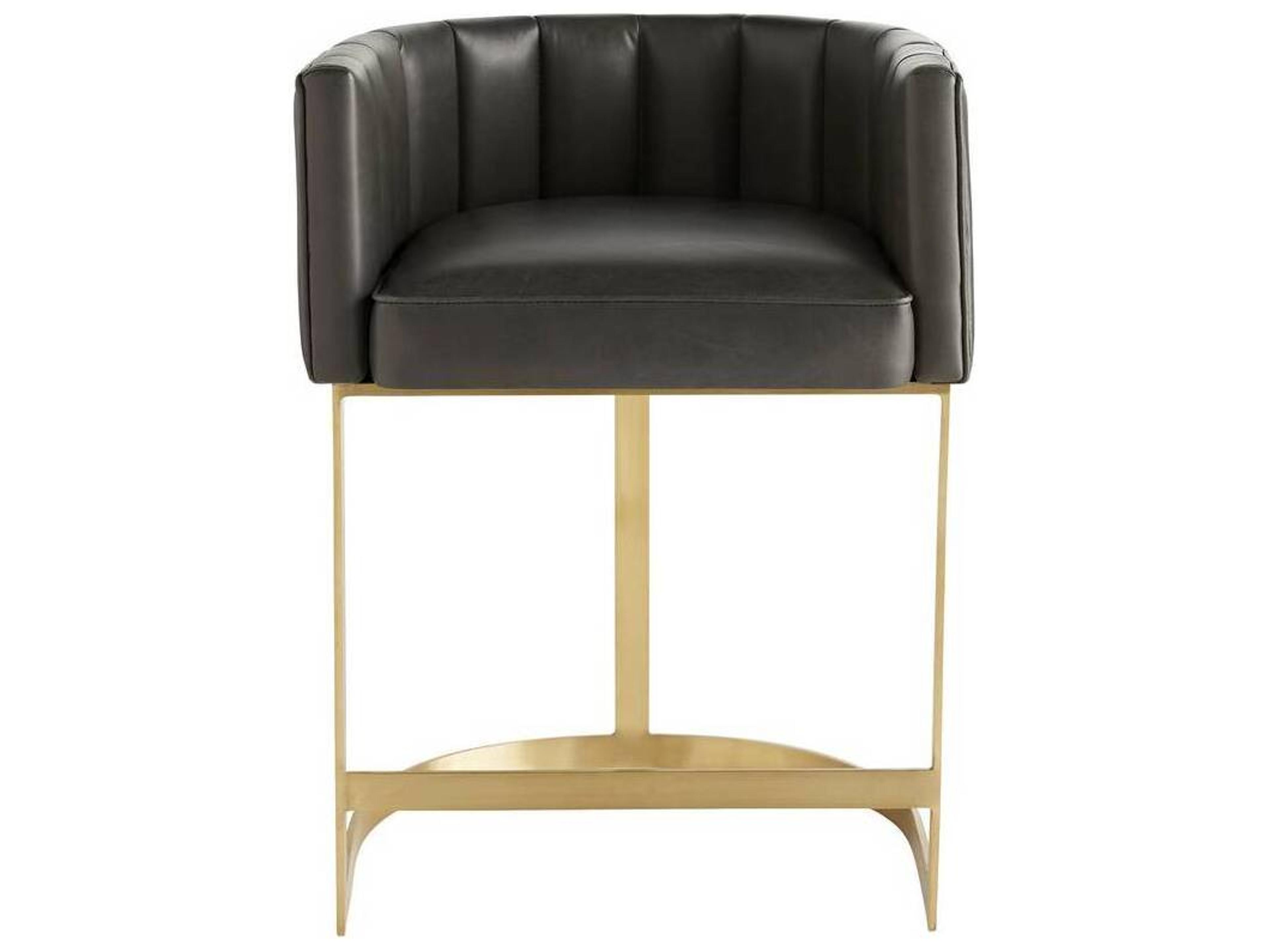 Arteriors Tatum Counter Stool in Dim Gray Leather and Antique Brass