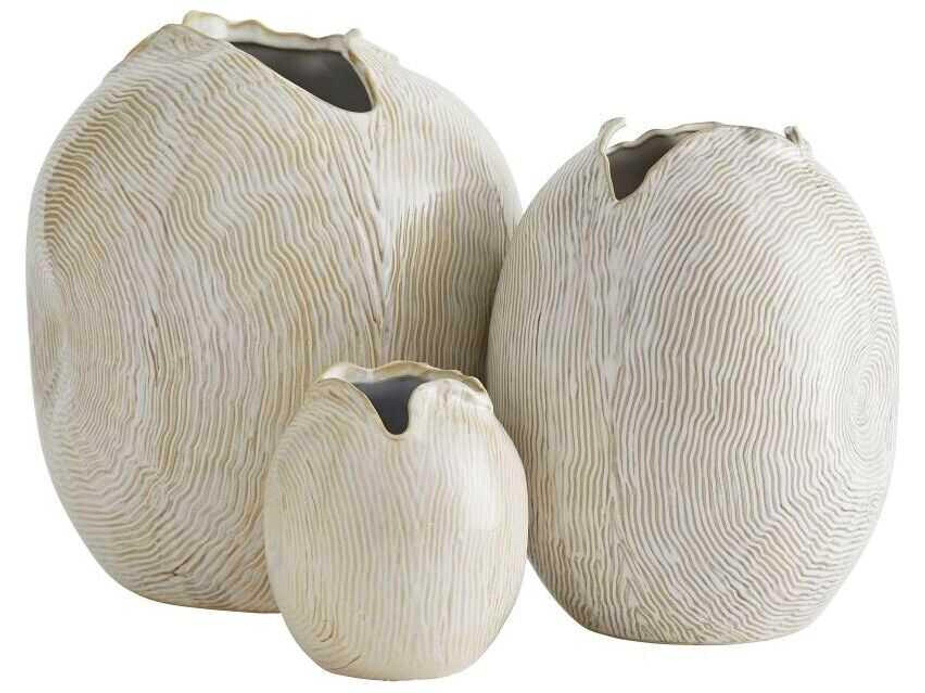Blume Set of 3 White Wash Ceramic Vases