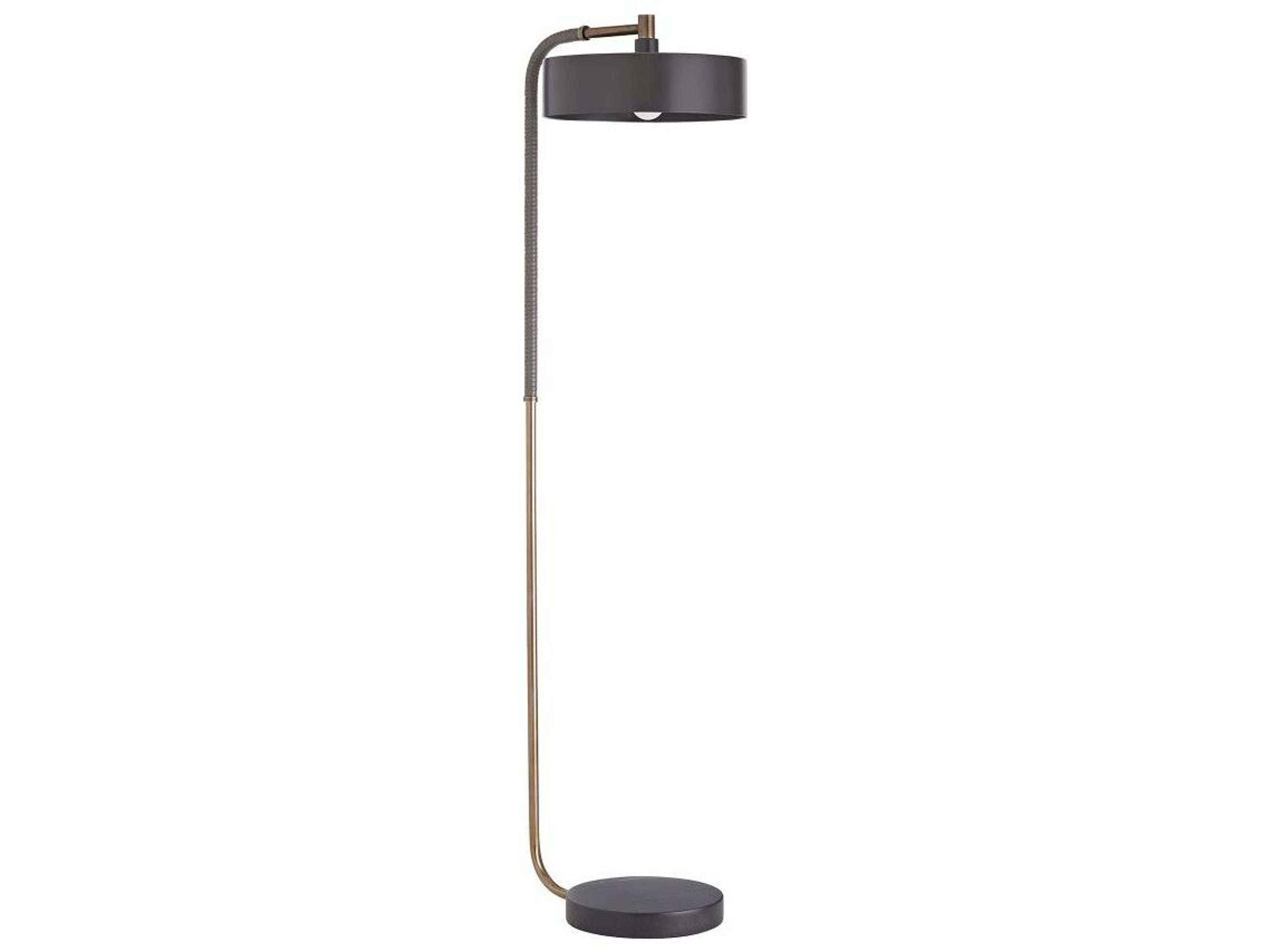 Arteriors Home Aaron Heritage Brass Graphite Leather Black Floor Lamp