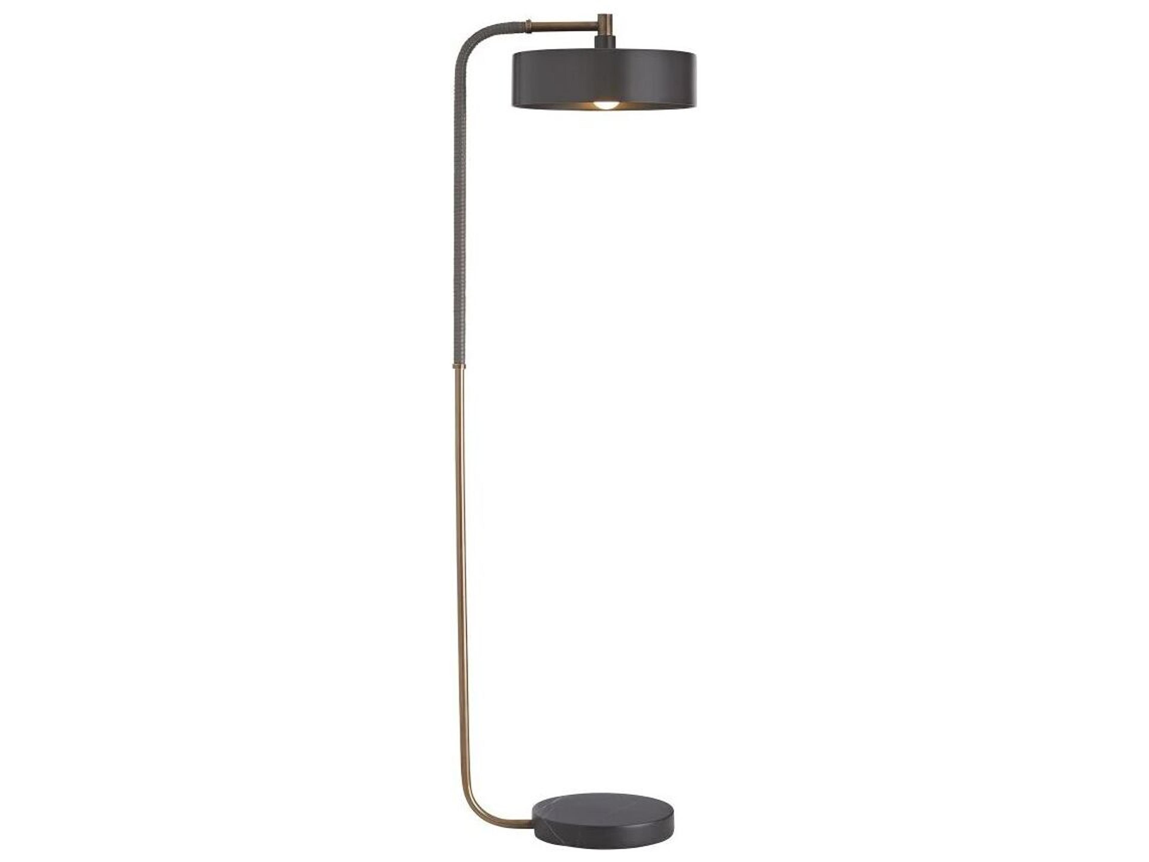 Arteriors Home Aaron Heritage Brass Graphite Leather Black Floor Lamp
