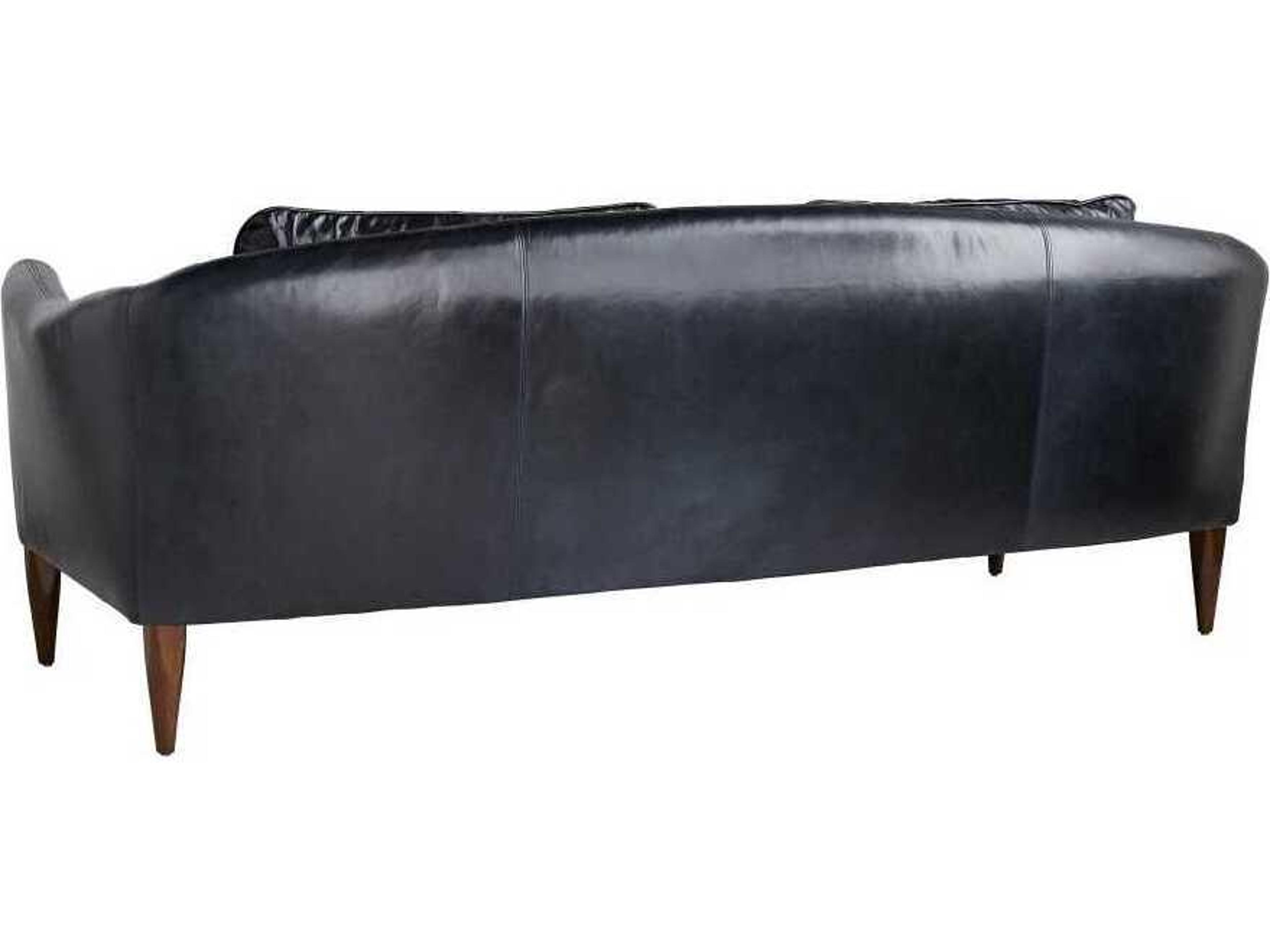 Arteriors Home Ink Dark Walnut Blue Leather Sofa