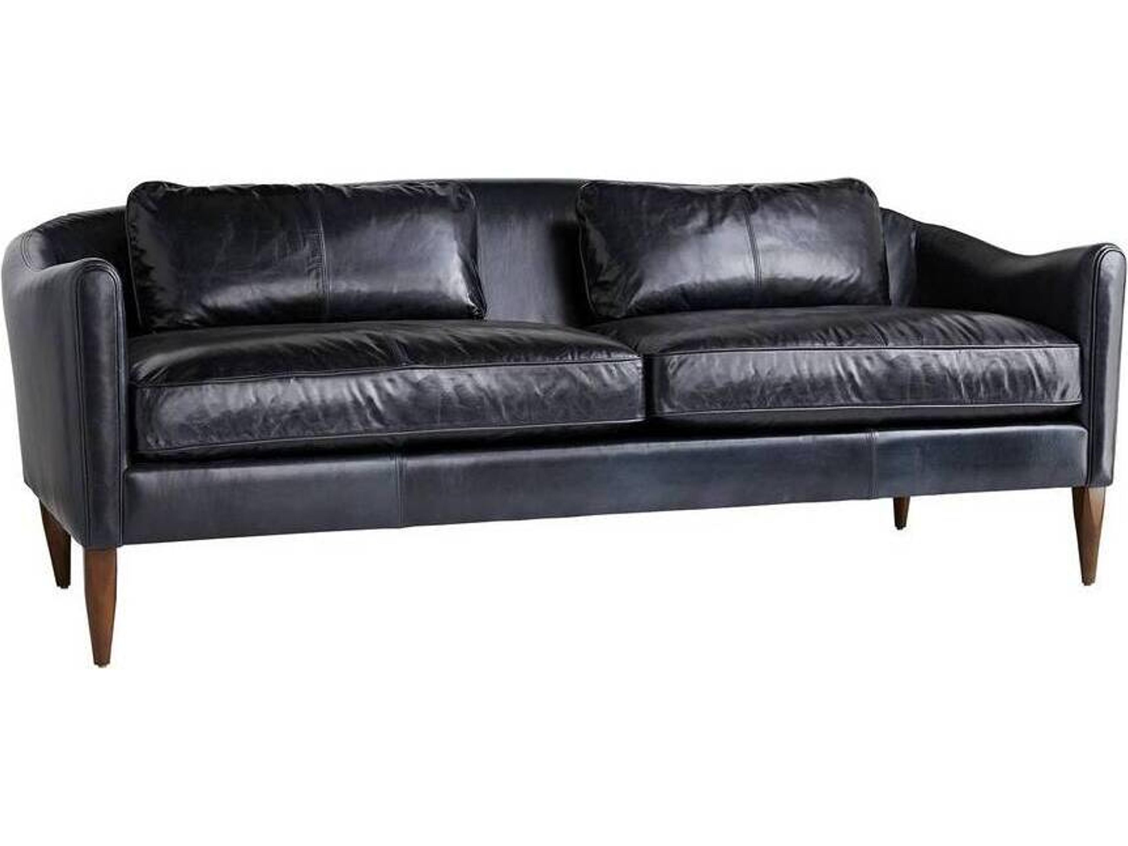 Arteriors Home Ink Dark Walnut Blue Leather Sofa