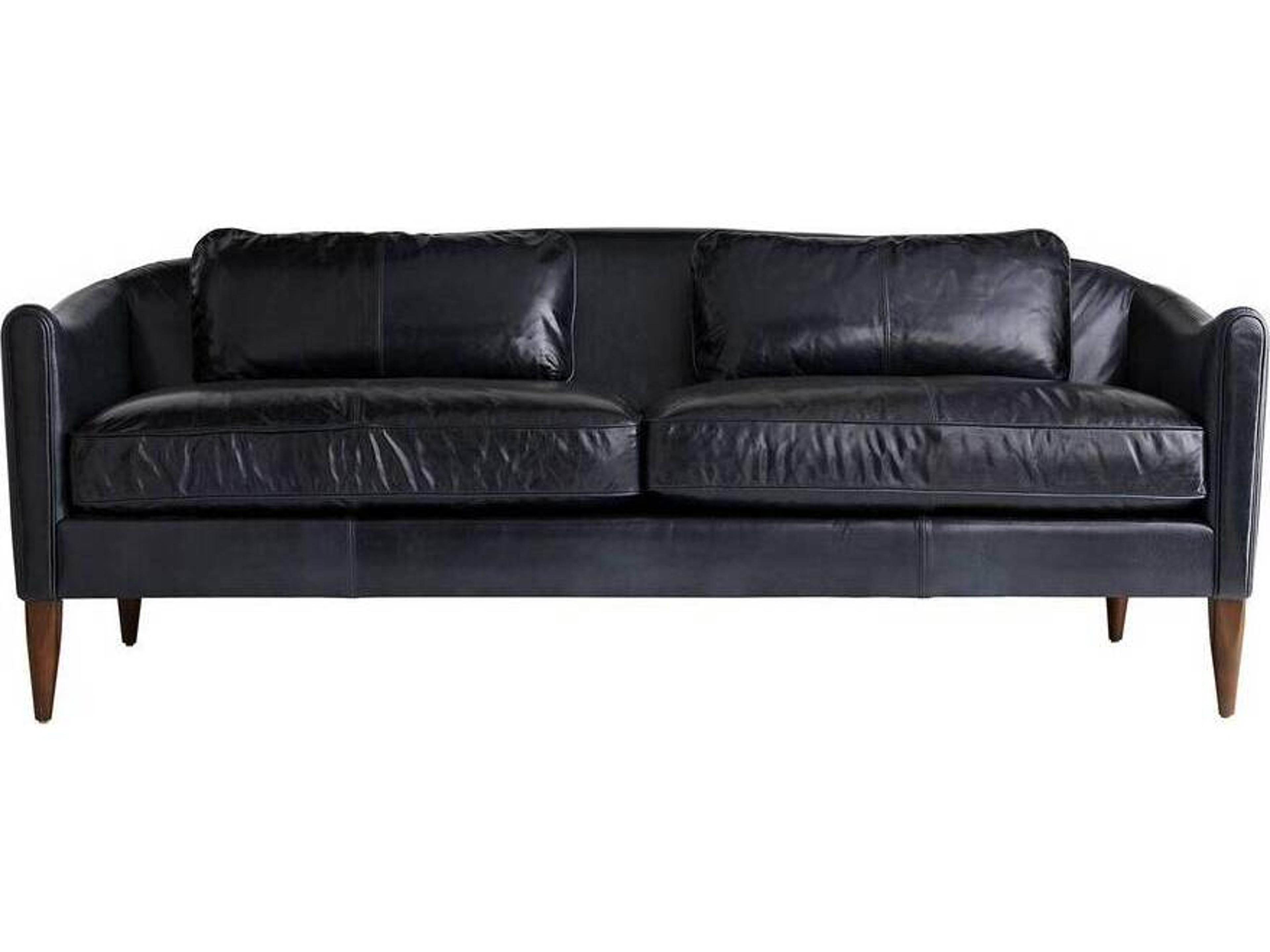 Arteriors Home Ink Dark Walnut Blue Leather Sofa