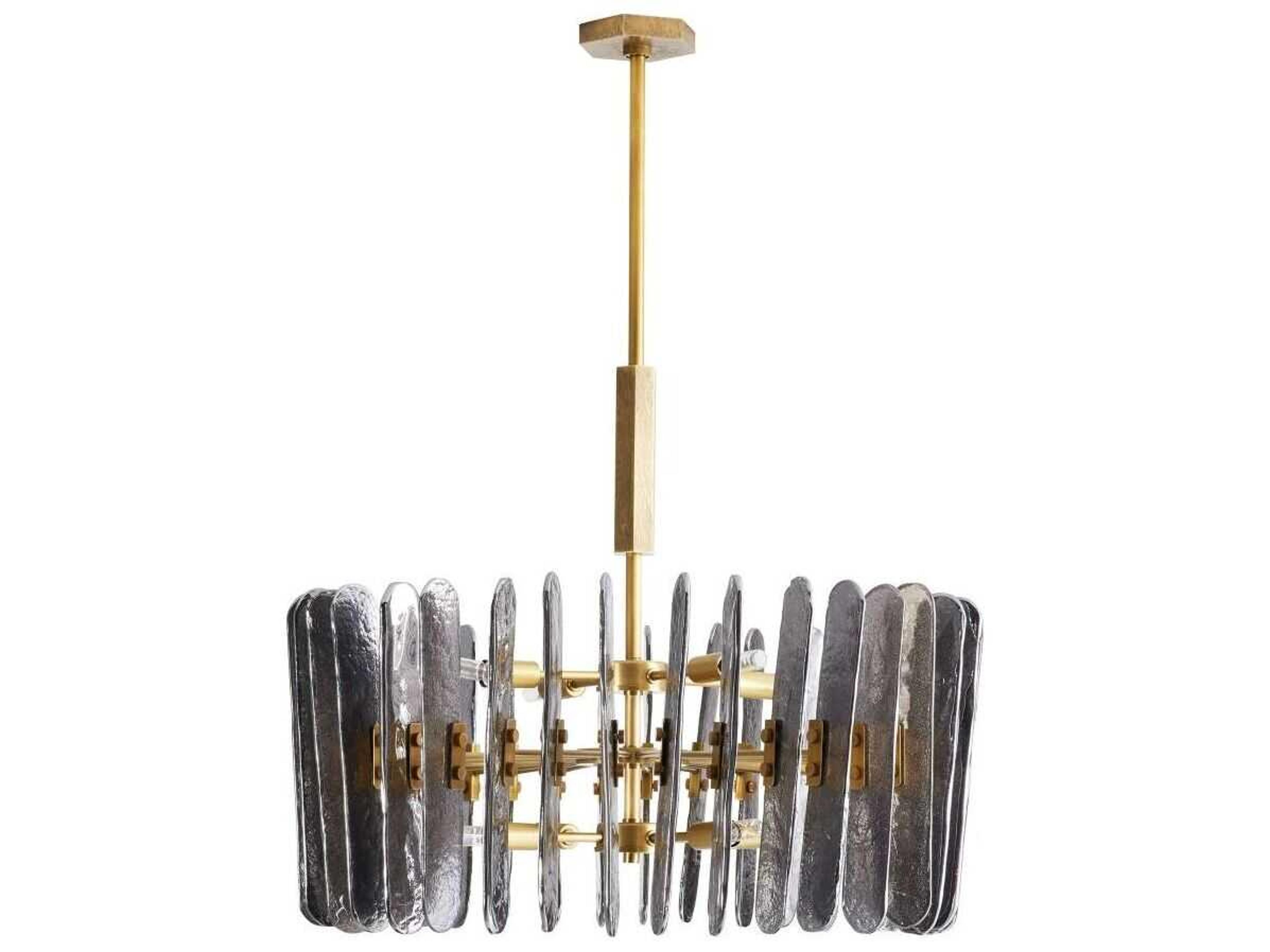 Klaus 8 Light Drum Chandelier Smoke Seedy Glass Antique Brass