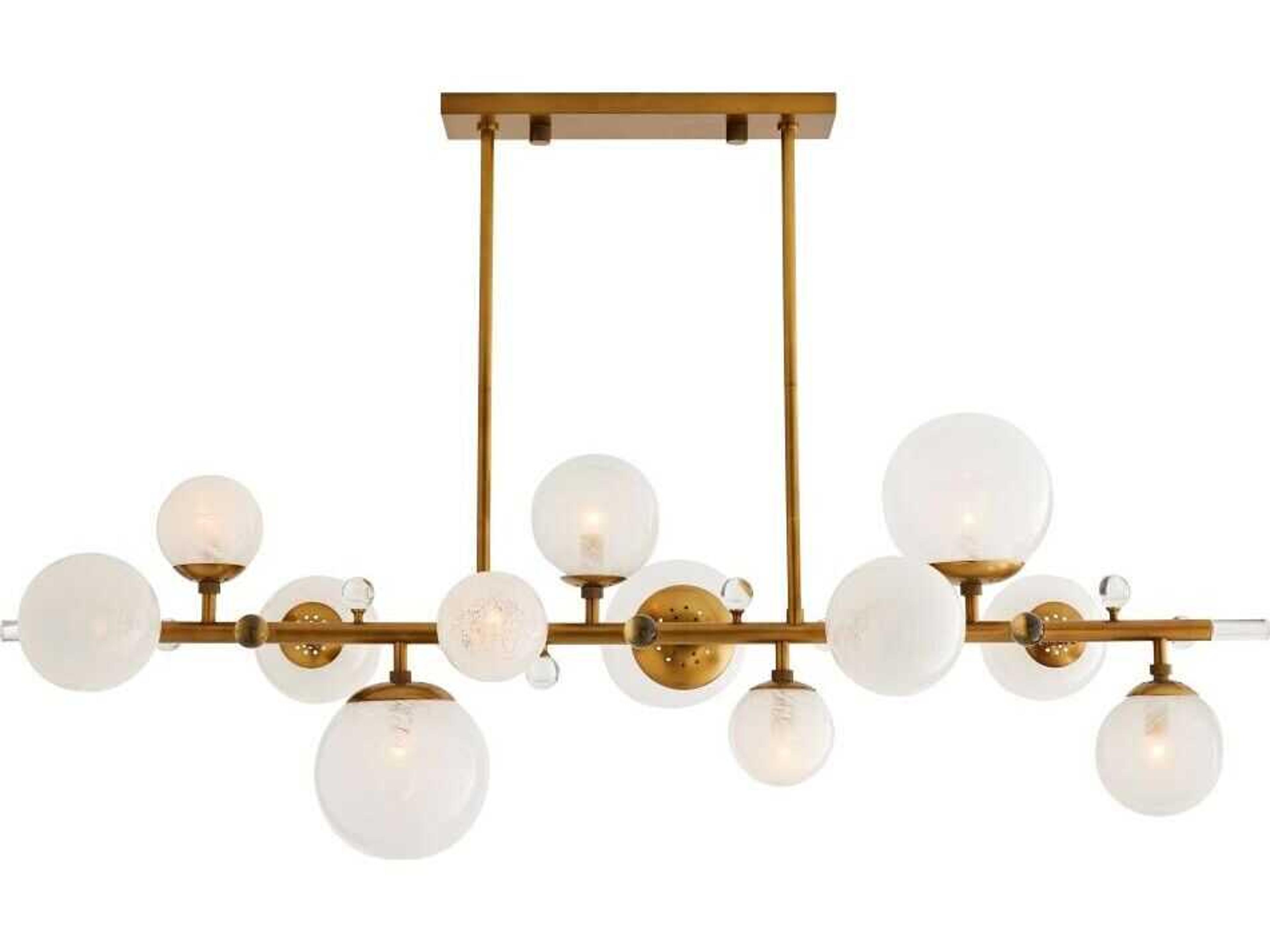 Troon Linear Chandelier Antique Brass Opal Glass