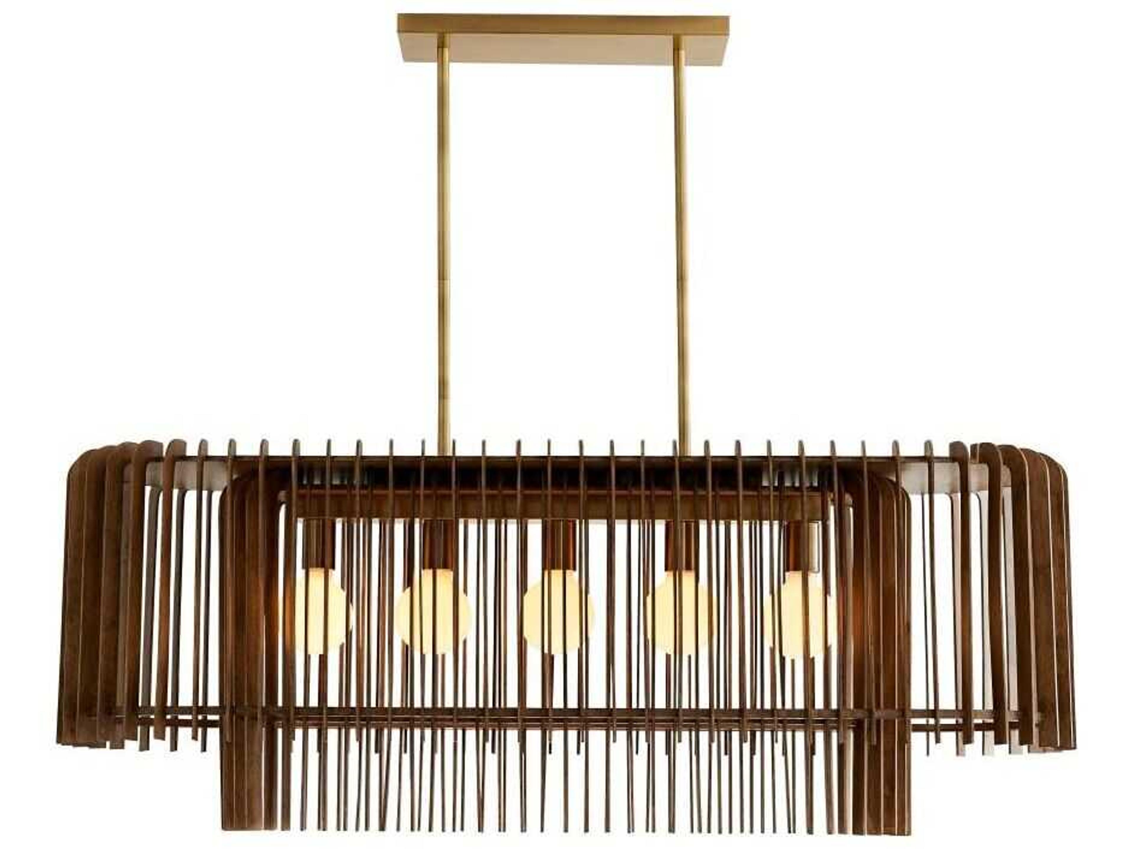 Valencia Linear Chandelier in Dark Walnut and Antique Brass