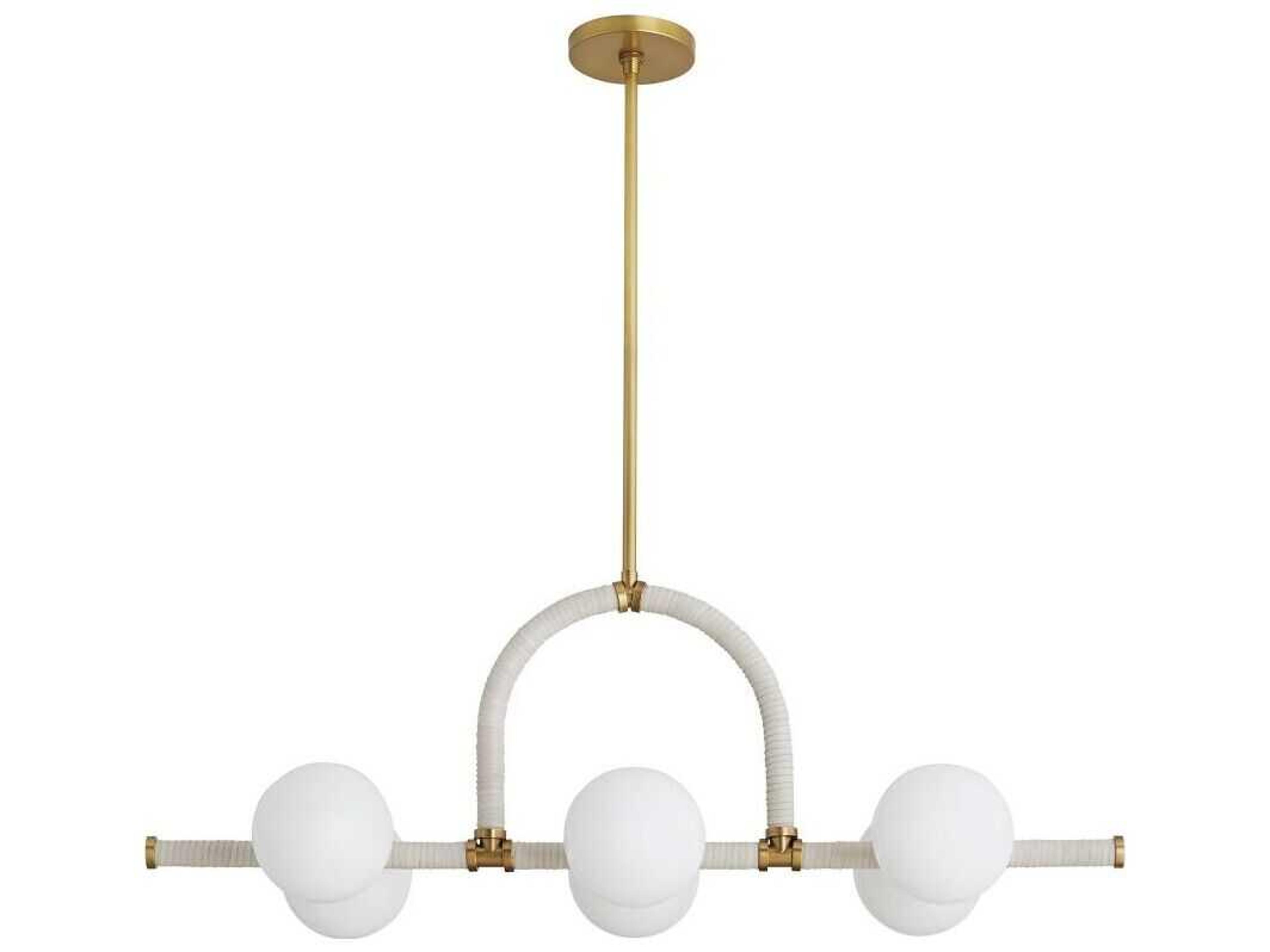 Arteriors Home Harrison 6-Light Antique Brass Light Gray Leather Island Pendant