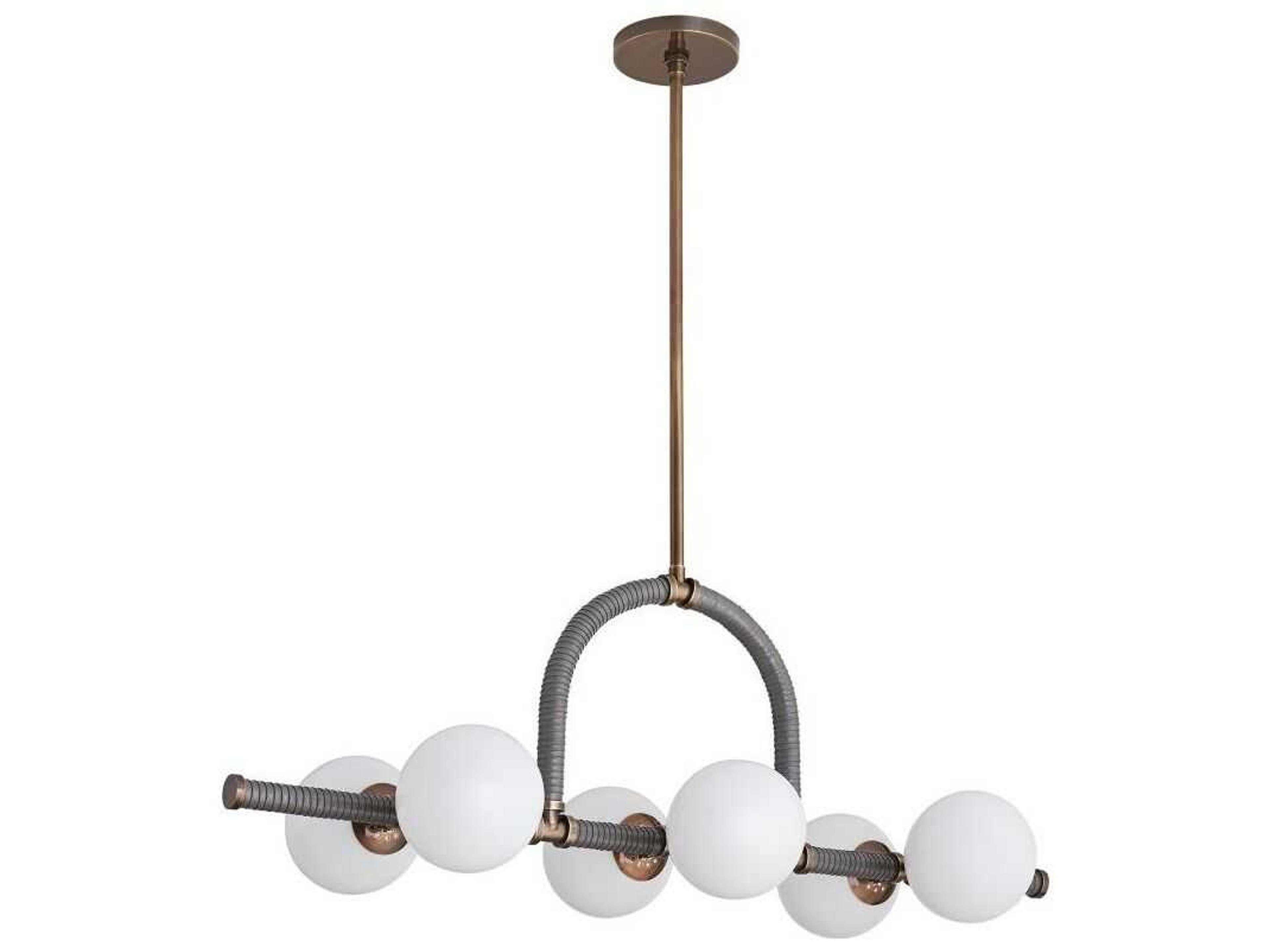 Arteriors Home Harrison 6-Light Heritage Brass Graphite Leather Gray Island Pendant