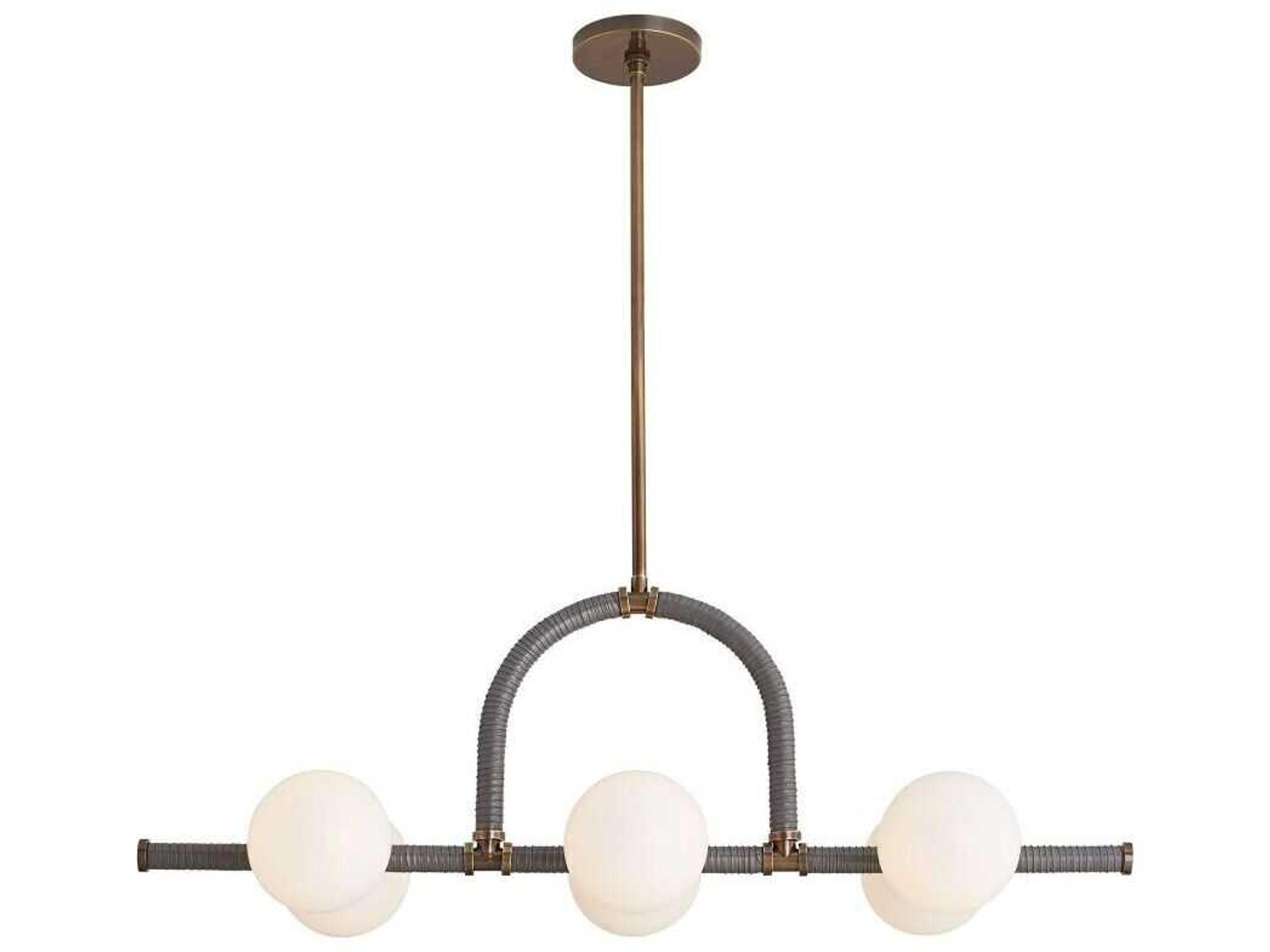 Arteriors Home Harrison 6-Light Heritage Brass Graphite Leather Gray Island Pendant