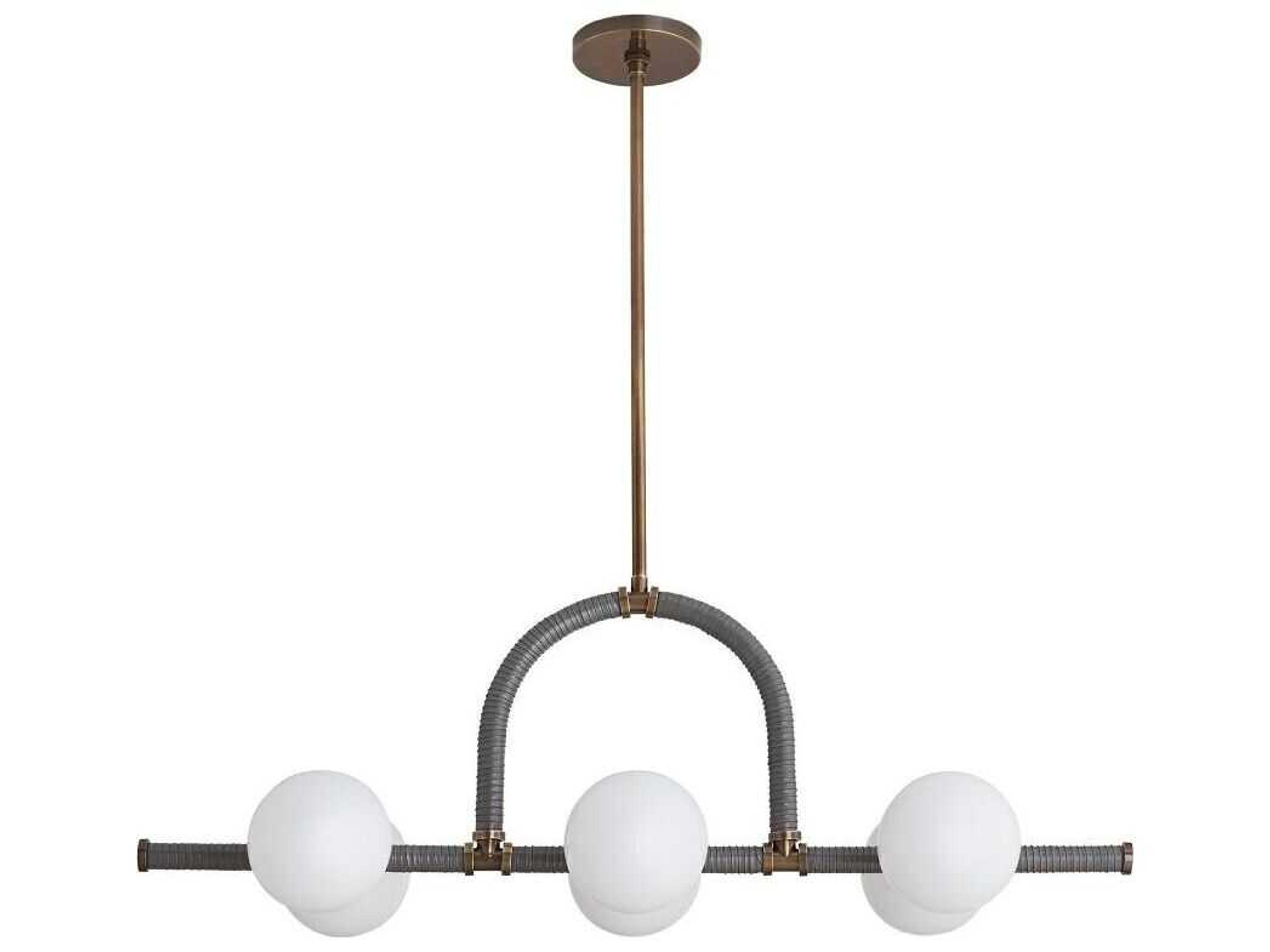 Arteriors Home Harrison 6-Light Heritage Brass Graphite Leather Gray Island Pendant