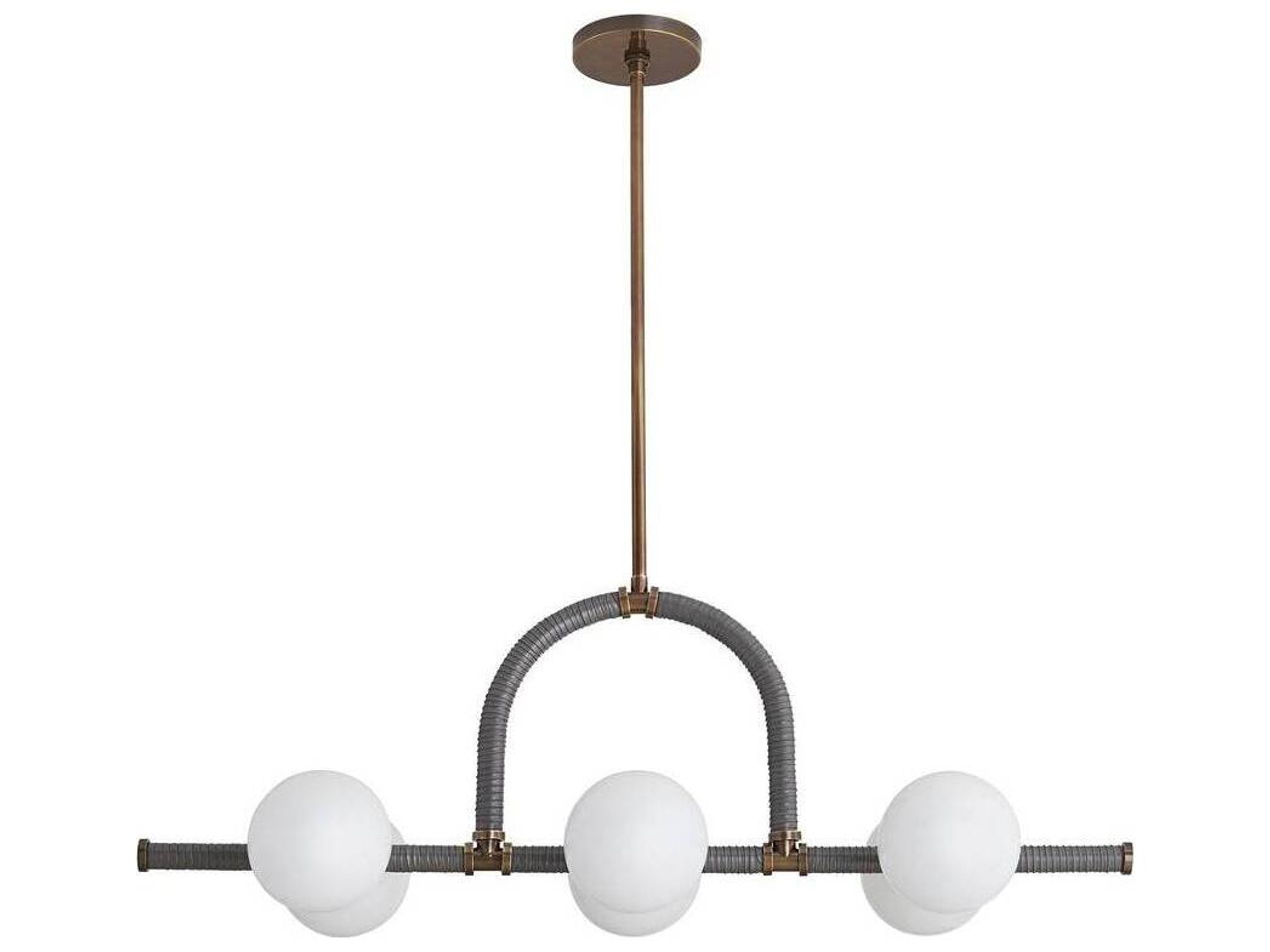 Arteriors Home Harrison 6-Light Heritage Brass Graphite Leather Gray Island Pendant
