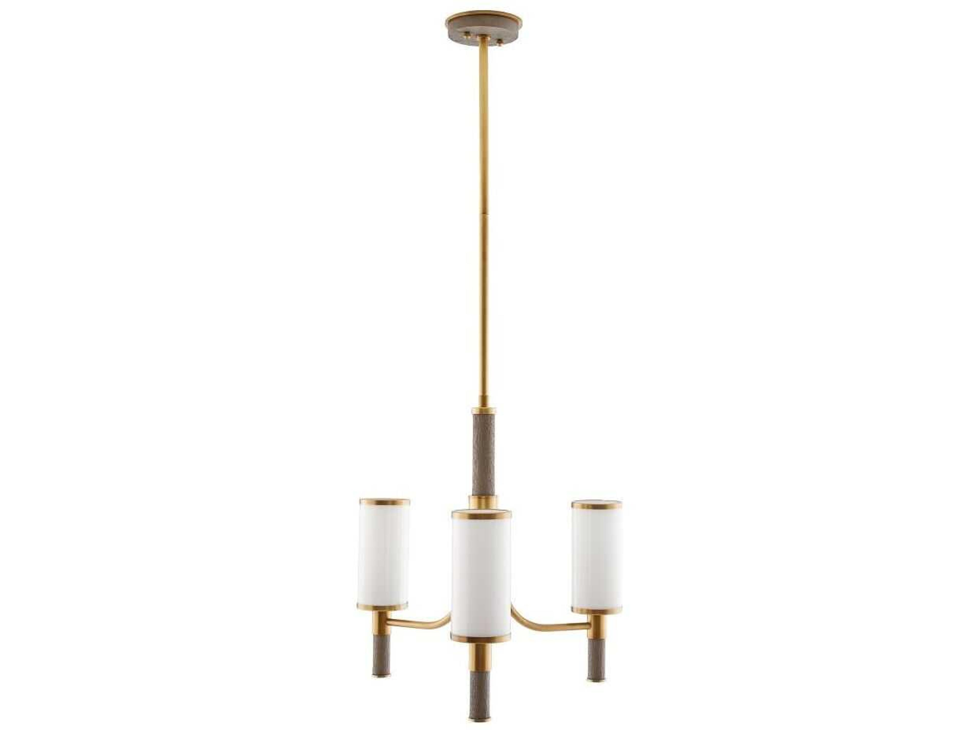 Arteriors Home Paulino 3-Light Antique Brass Gray Wash Wood Cylinder Chandelier