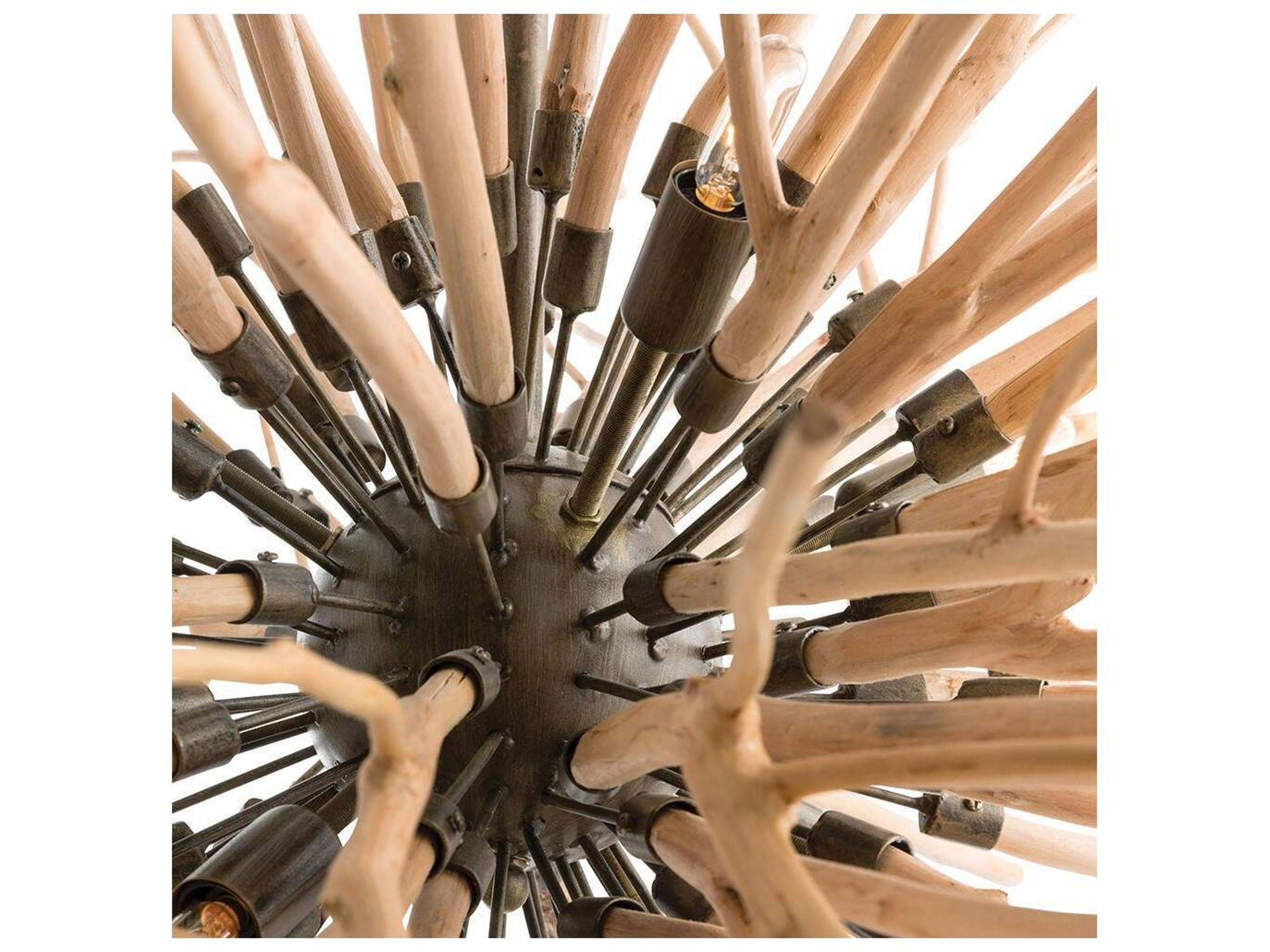 Arteriors Home Finch 8-Light Natural Stained Wood Iron Sputnik Pendant