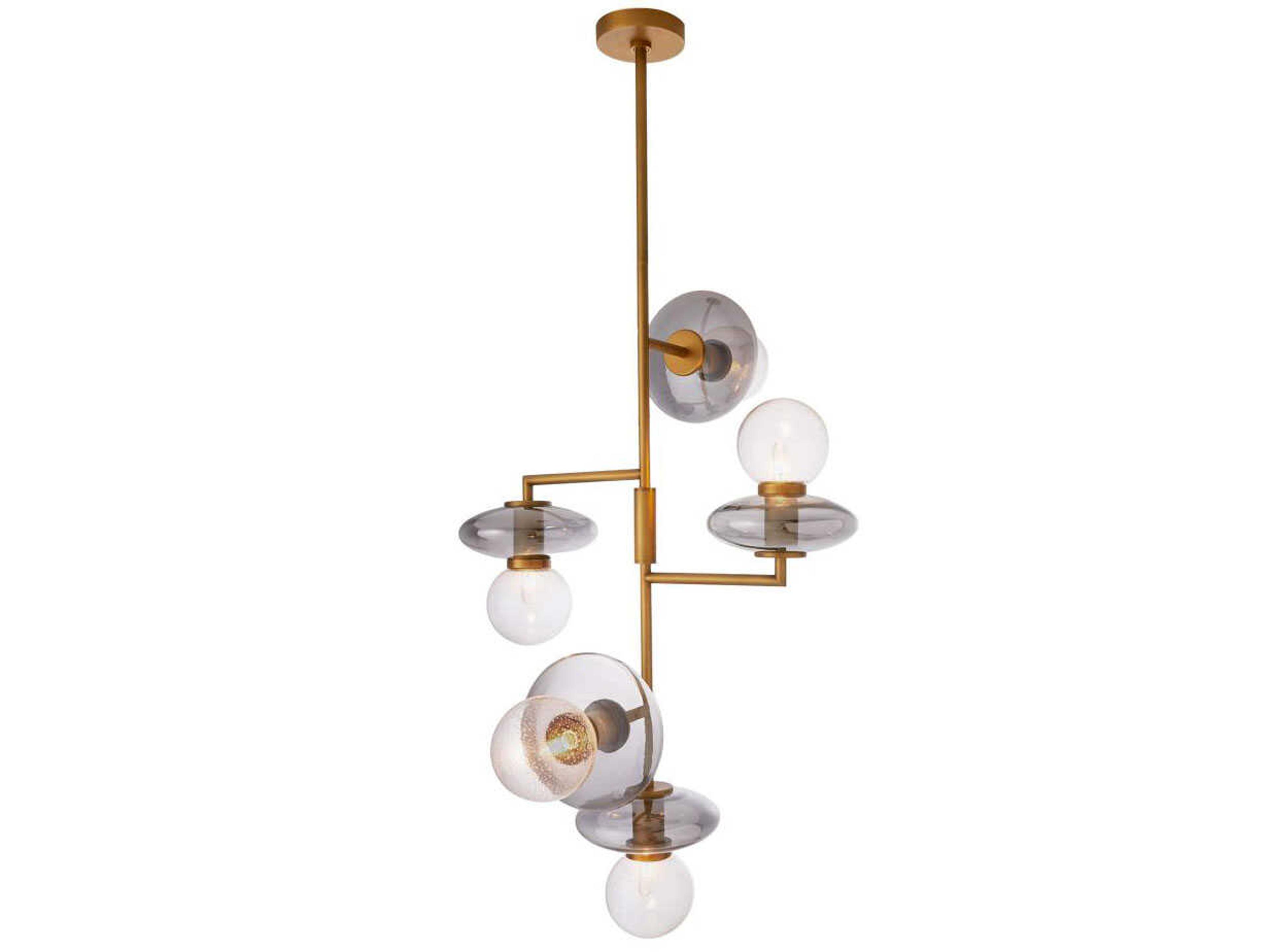 Arteriors Home Pimpri 5-Light Blue Smoke Glass Brass Chandelier
