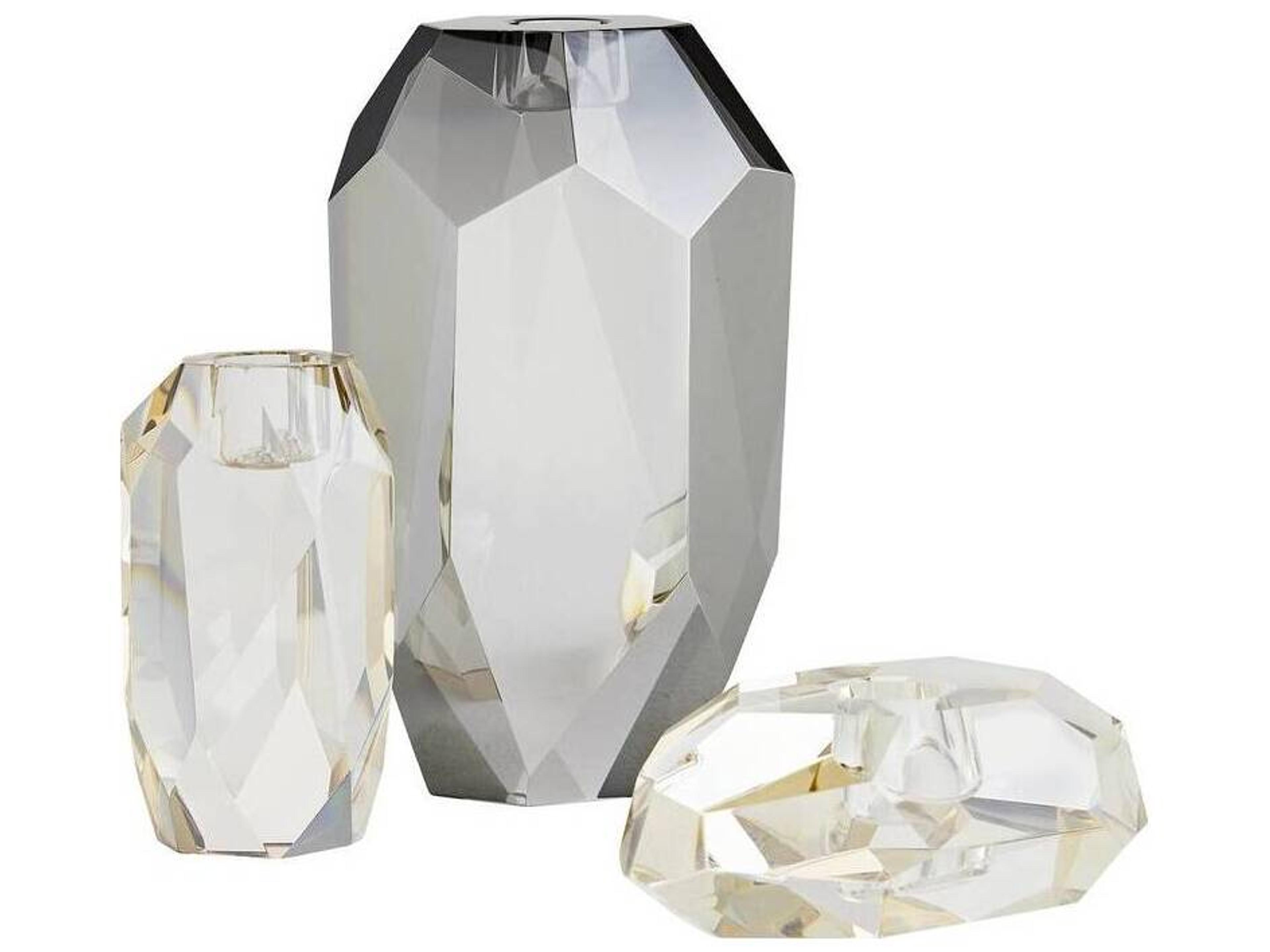 Arteriors Home Violet Tinted Crystal Candle Holder Set of 3