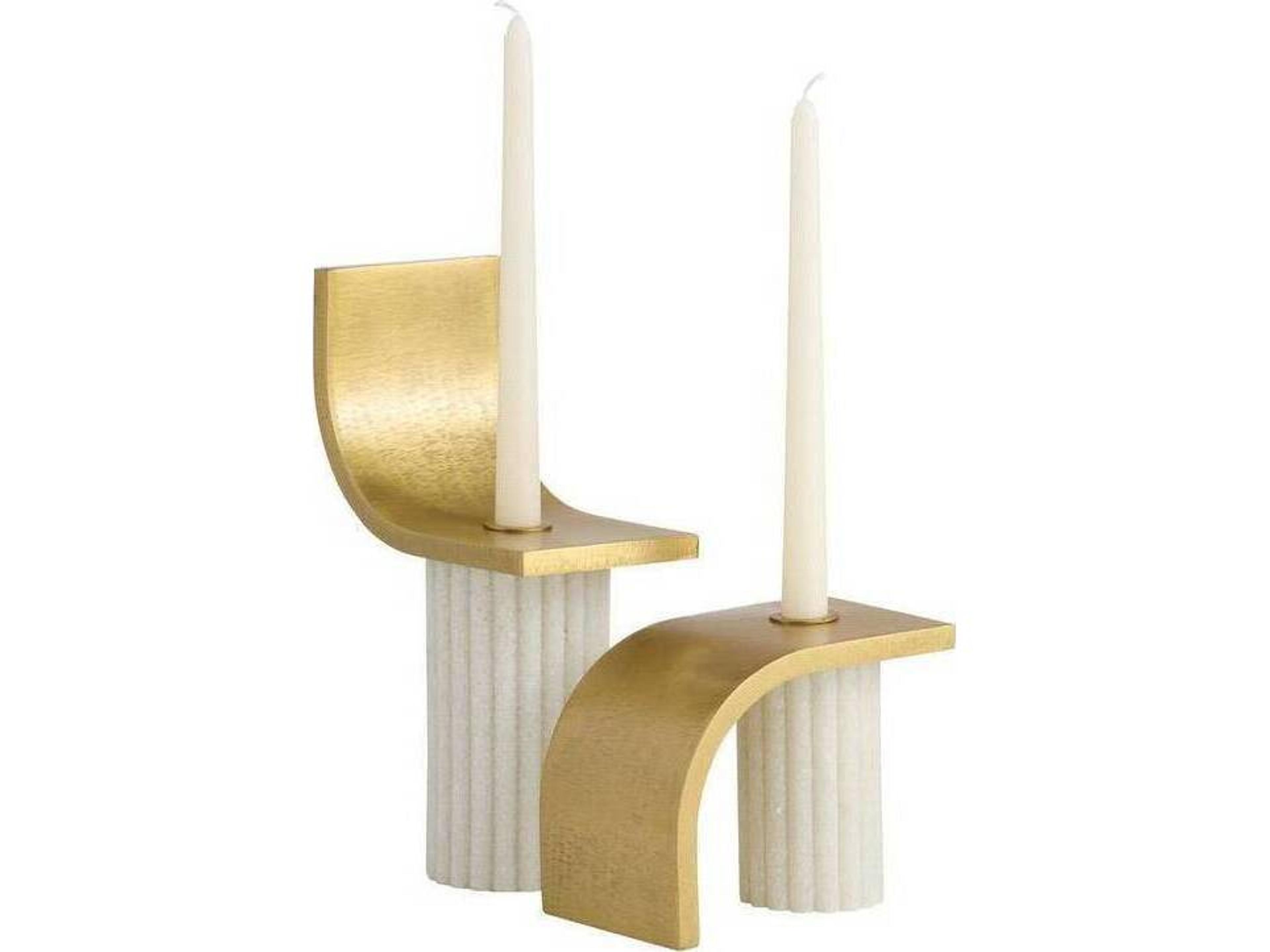 Ivanna Candleholders Set of 2 Modern Ivory and Brass