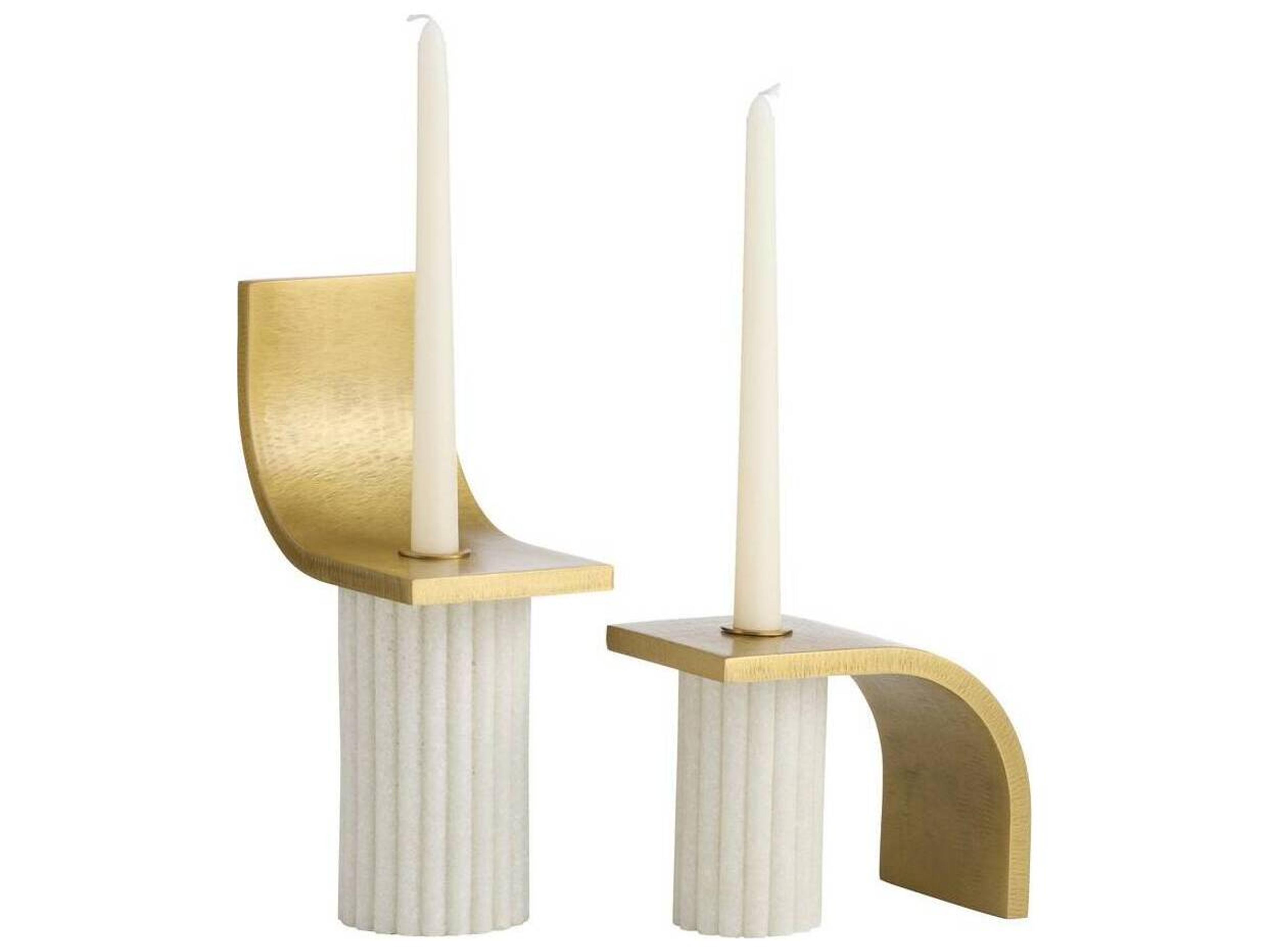 Arteriors Home Ivanna Ivory Antique Brass White Gold Candleholders Set of 2
