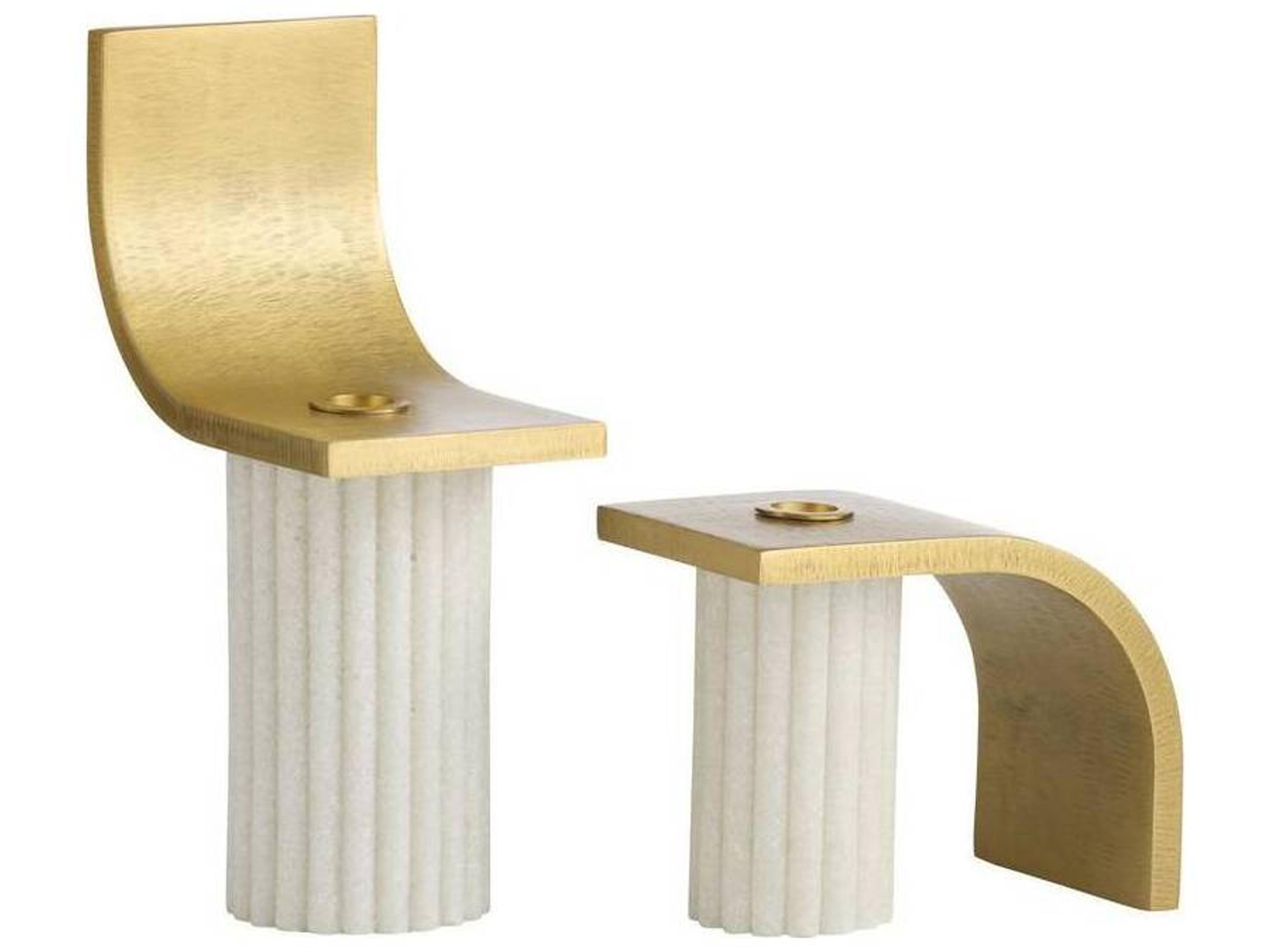 Arteriors Home Ivanna Ivory Antique Brass White Gold Candleholders Set of 2