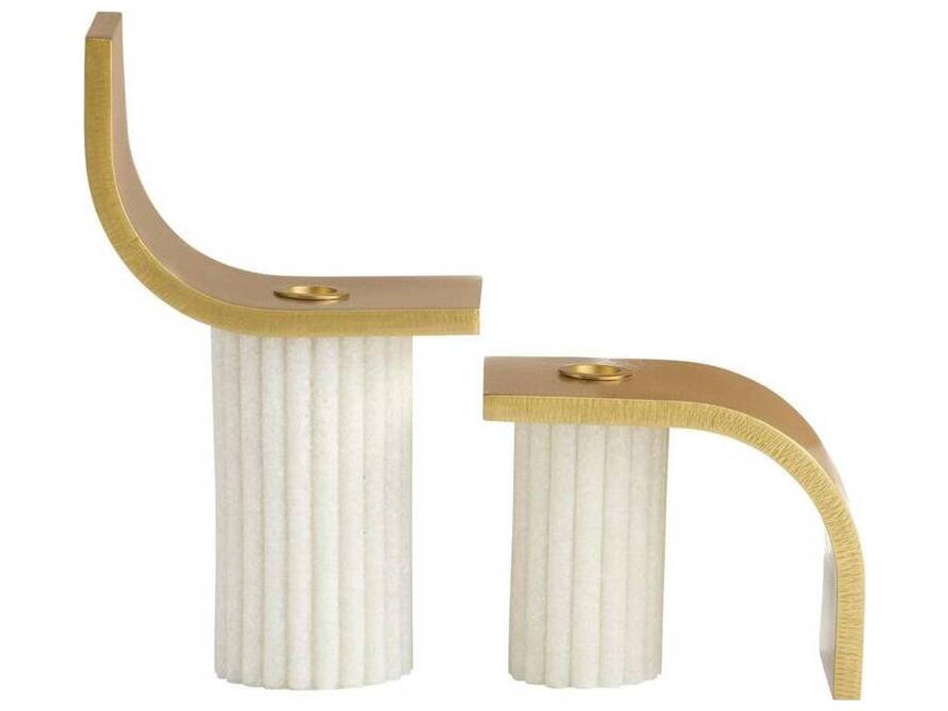 Arteriors Home Ivanna Ivory Antique Brass White Gold Candleholders Set of 2