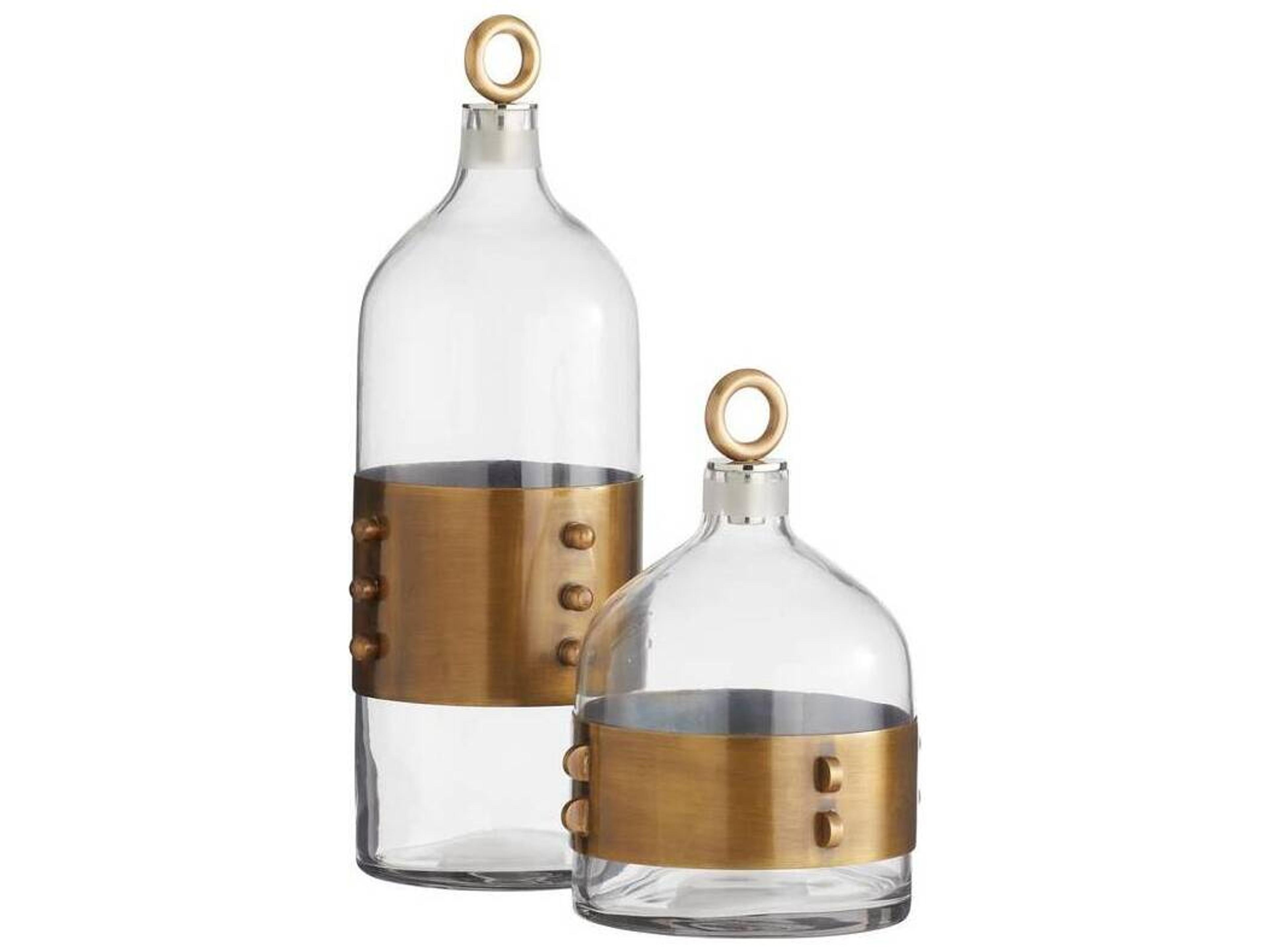 Hancock Decanters Set of 2 Industrial Glass and Brass Barware
