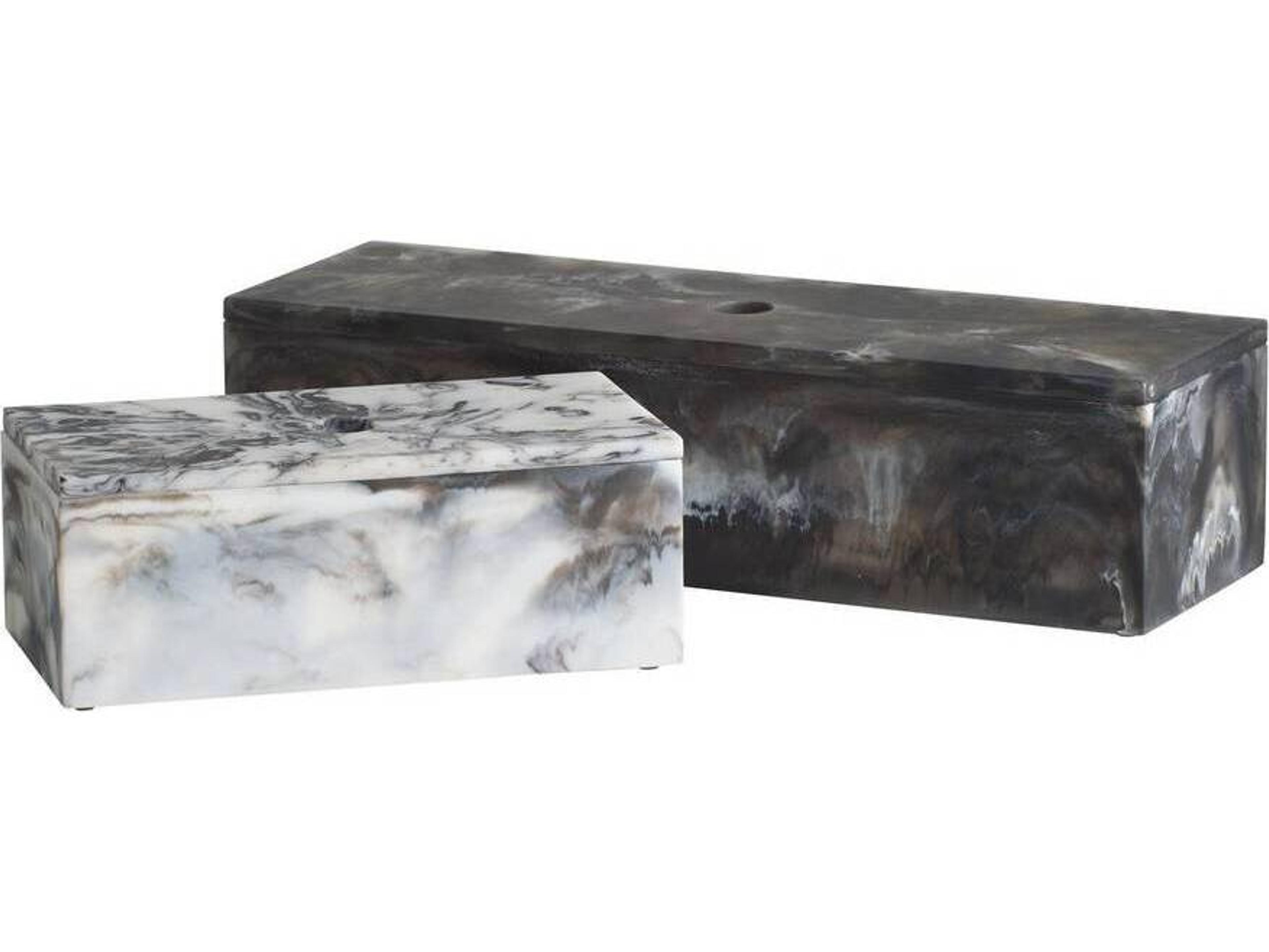 Kayce Box Set of 2 Black and White Resin Decorative Boxes