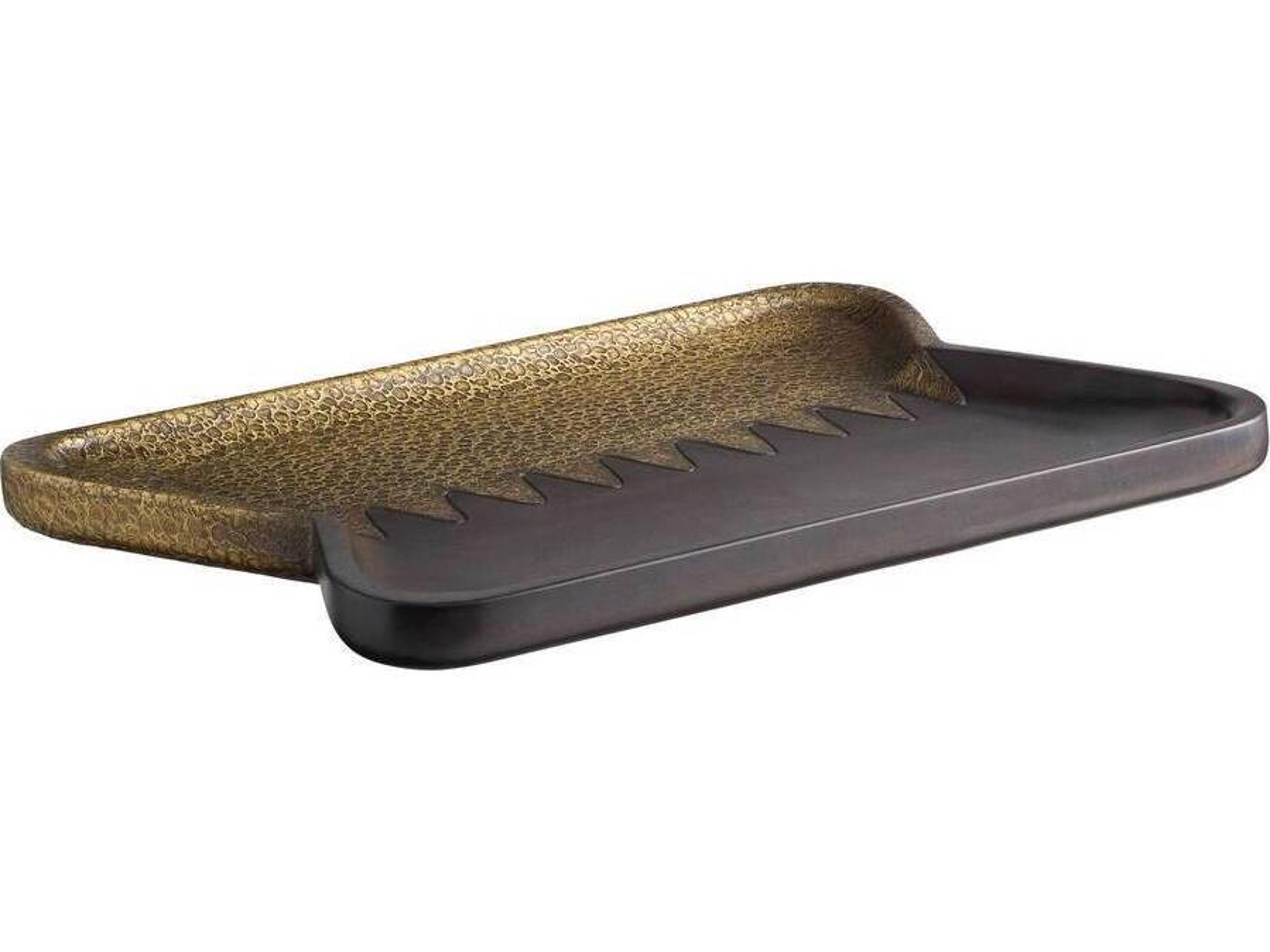 Arteriors Home Kolby Antique Brass Umber Gold Brown Serving Tray