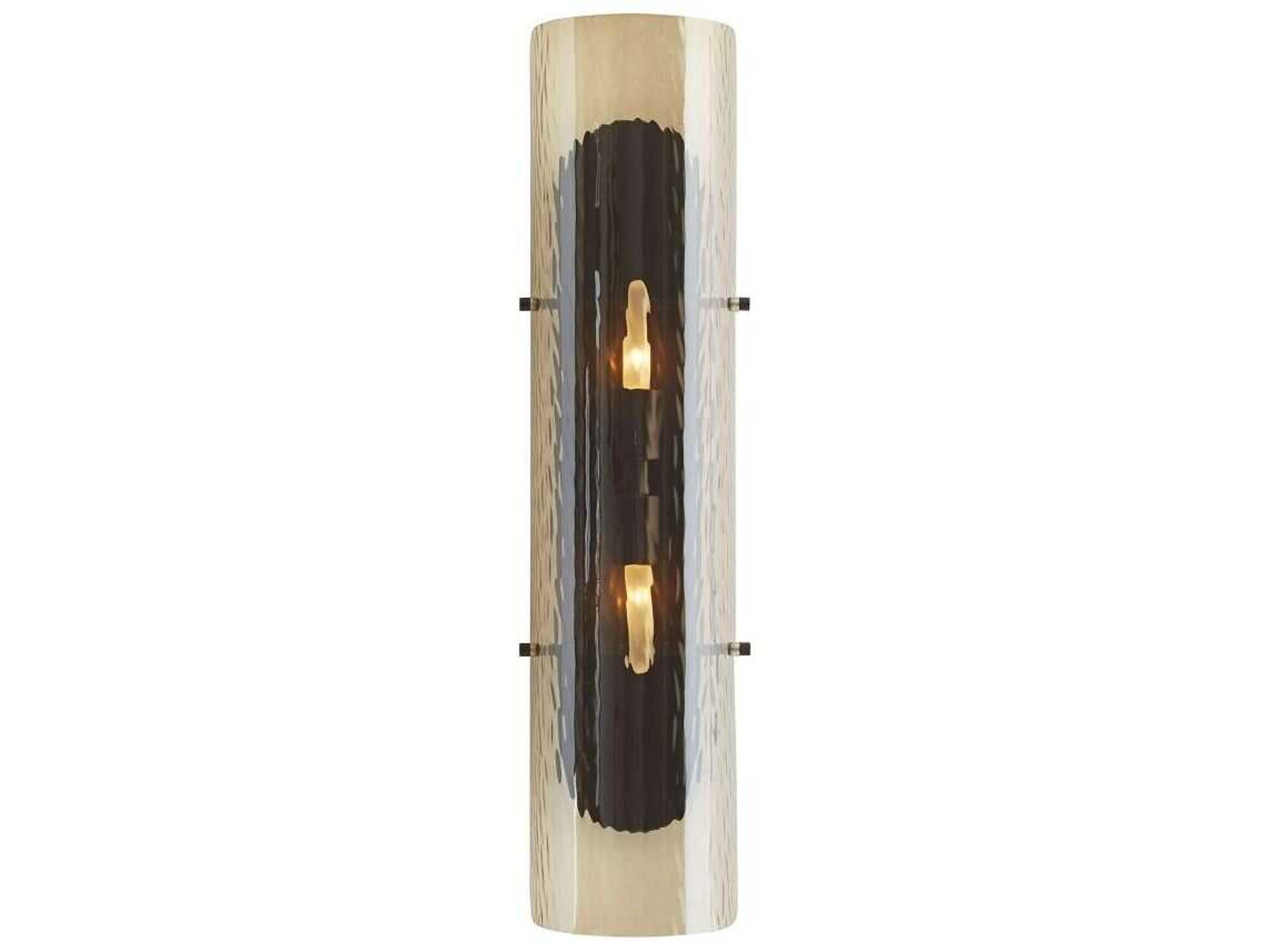 Wall Sconce Bend Amber Rippled Glass Blackened Steel