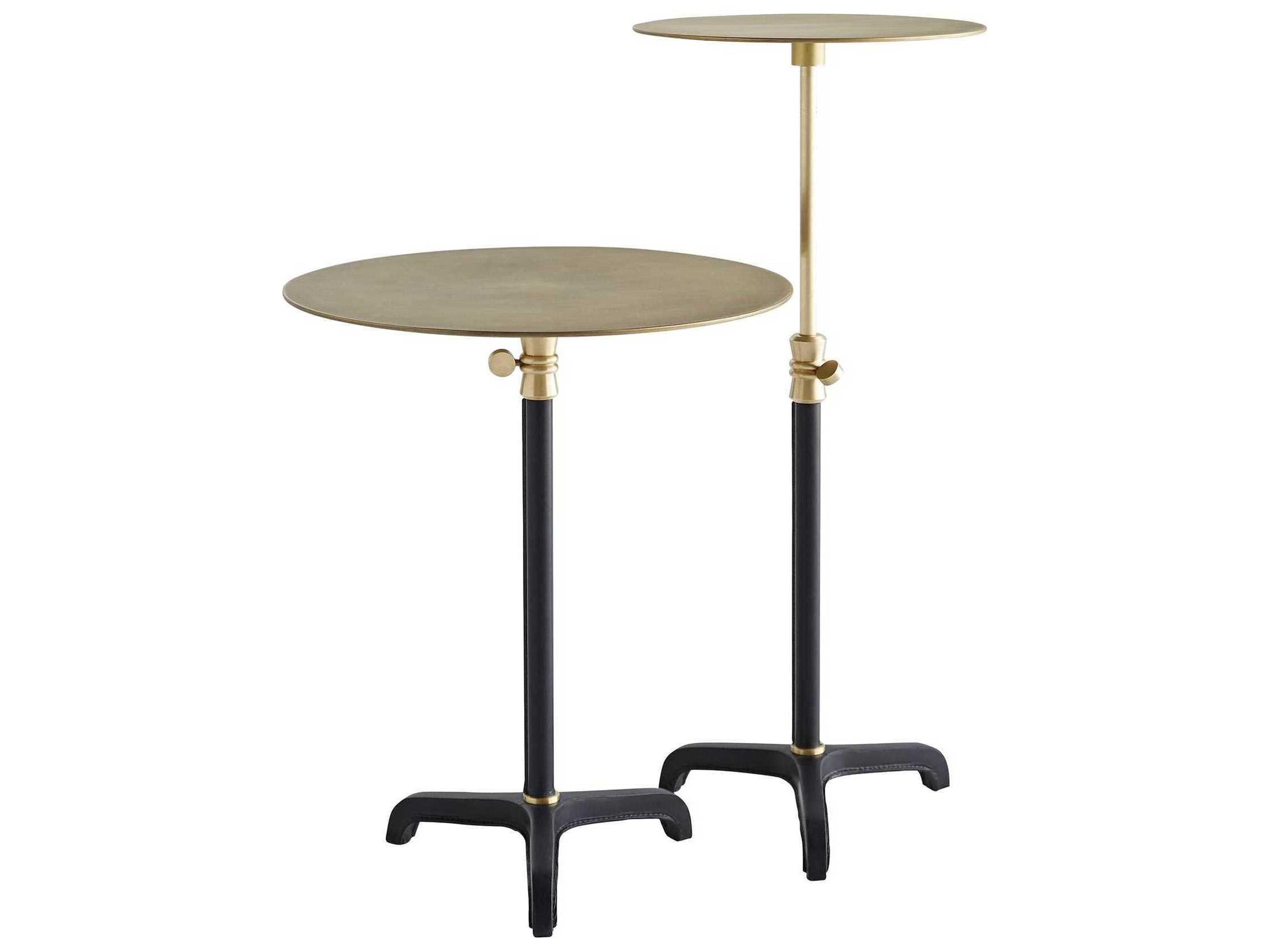 Accent Table Addison Adjustable Antique Brass Navy Leather