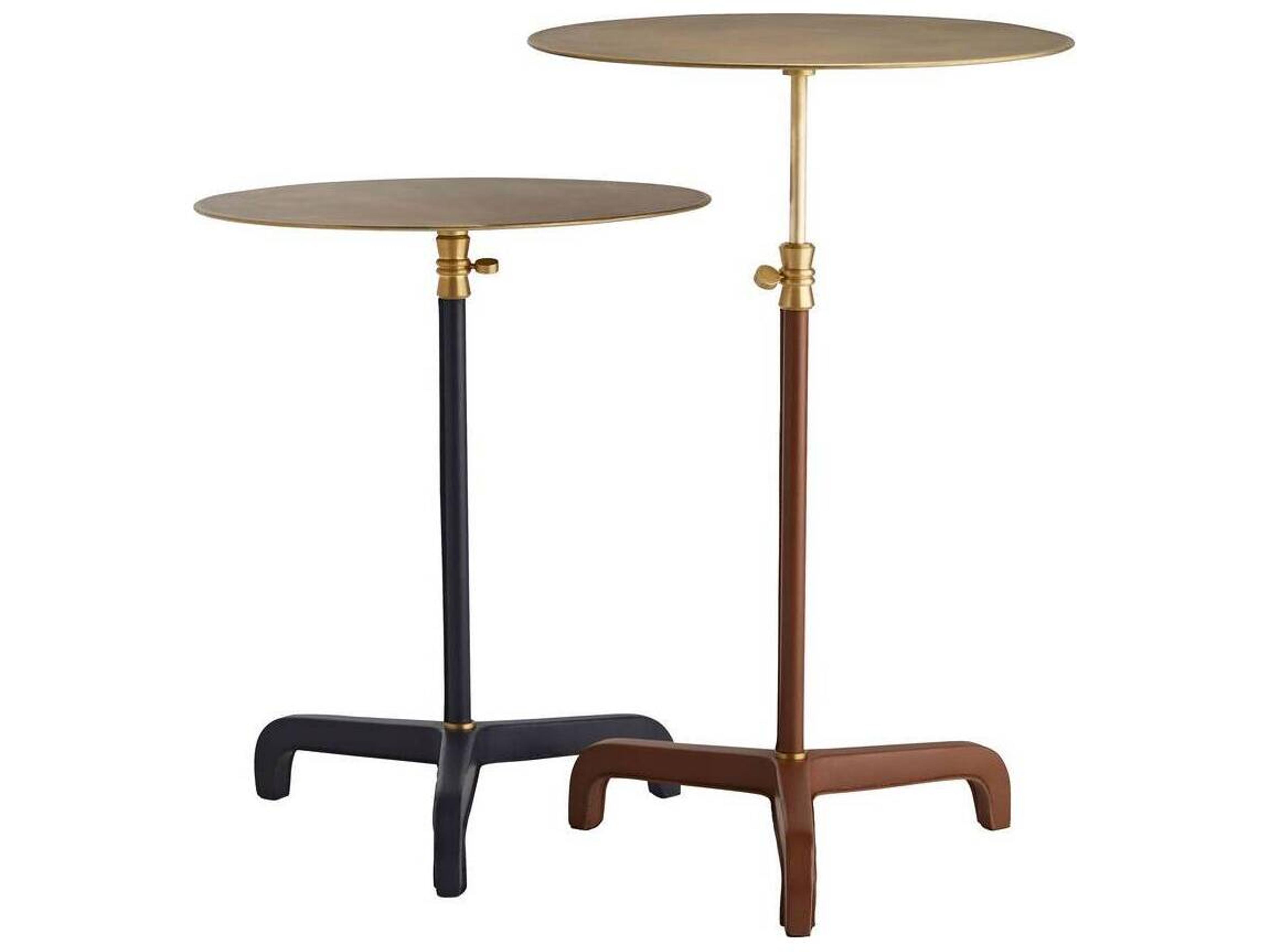 Arteriors Home Addison Round Metal Cognac Leather End Table