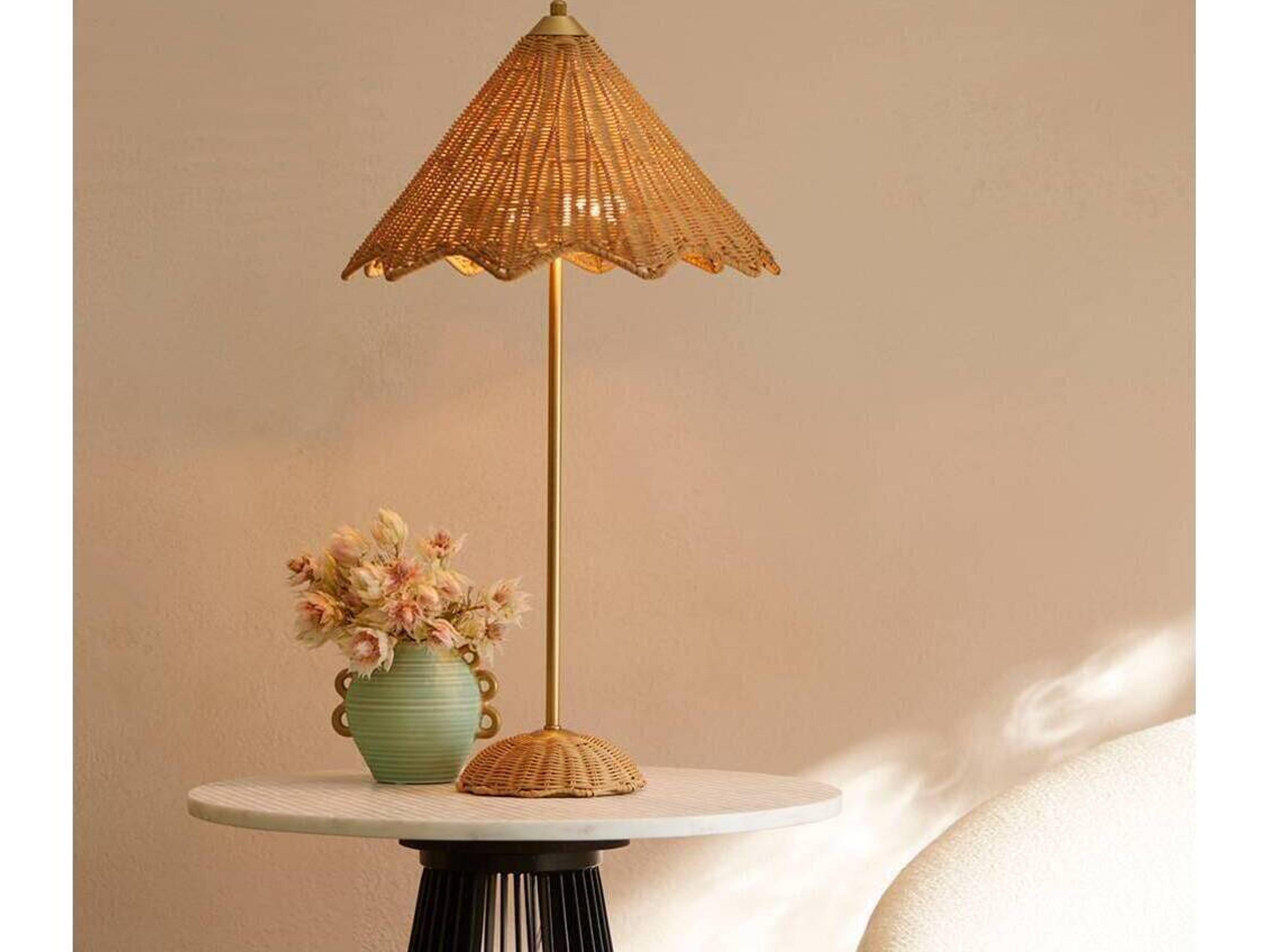 Arteriors Home Parasol Natural Rattan Antique Brass Buffet Lamp