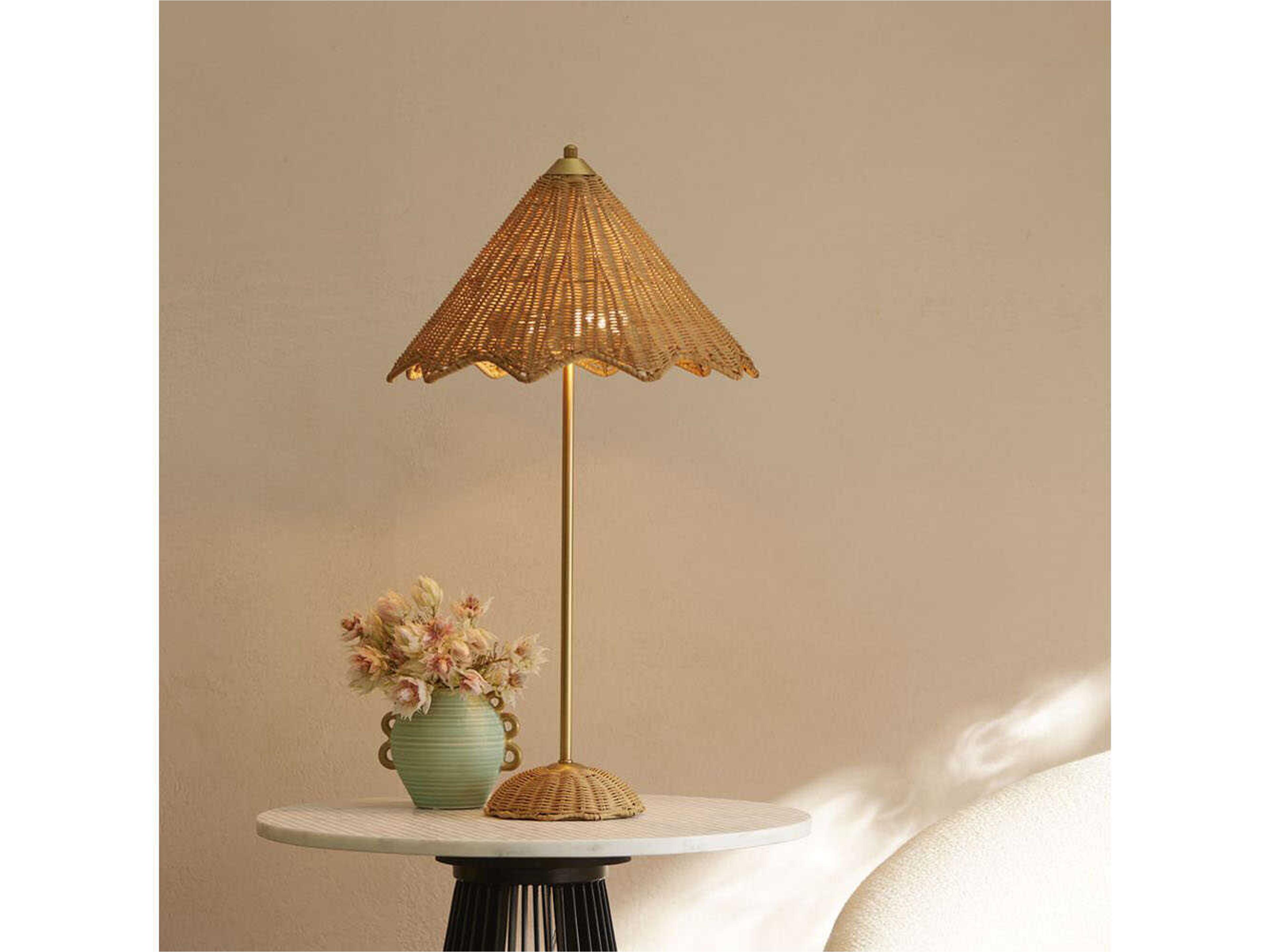 Arteriors Home Parasol Natural Rattan Antique Brass Buffet Lamp