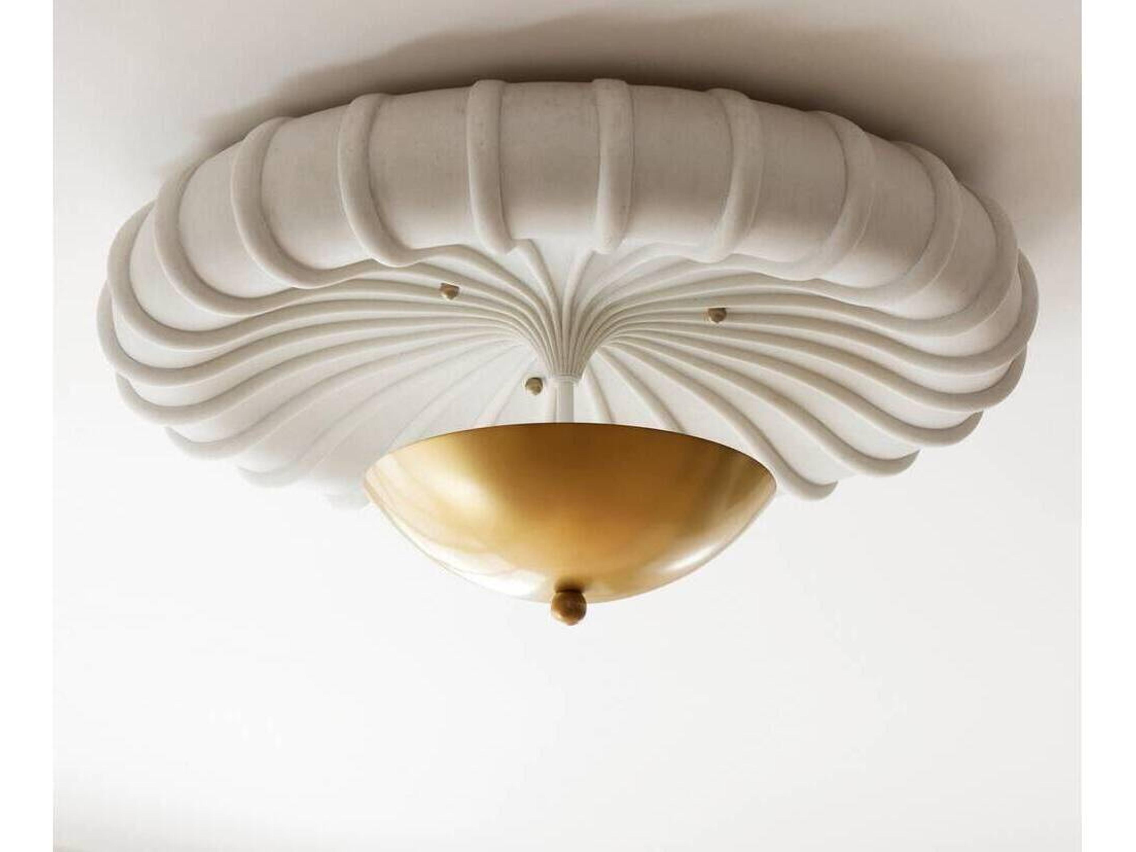 Arteriors Home Camella 3-Light Ivory Antique Brass White Bowl Round Flush Mount