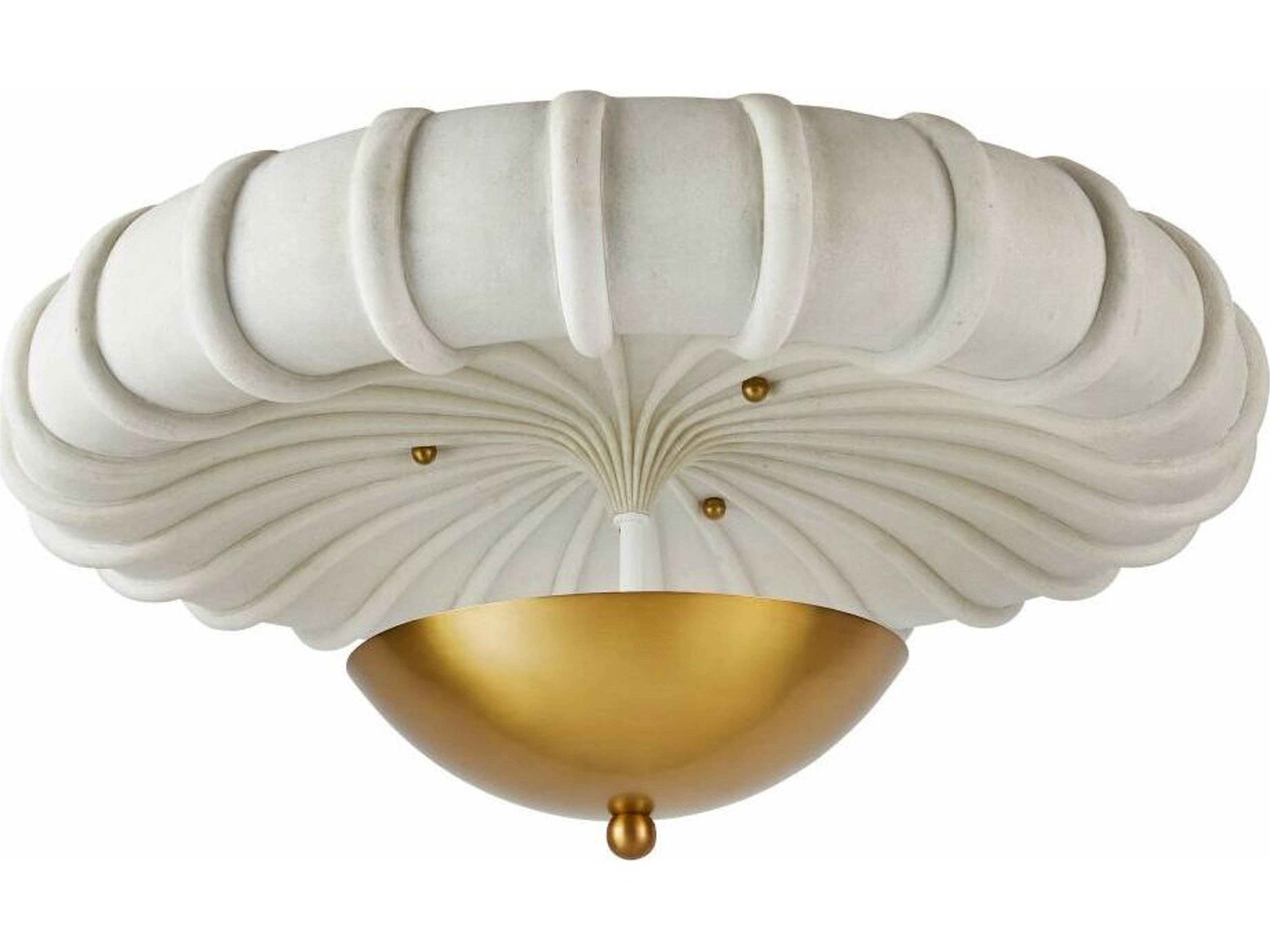 Arteriors Home Camella 3-Light Ivory Antique Brass White Bowl Round Flush Mount