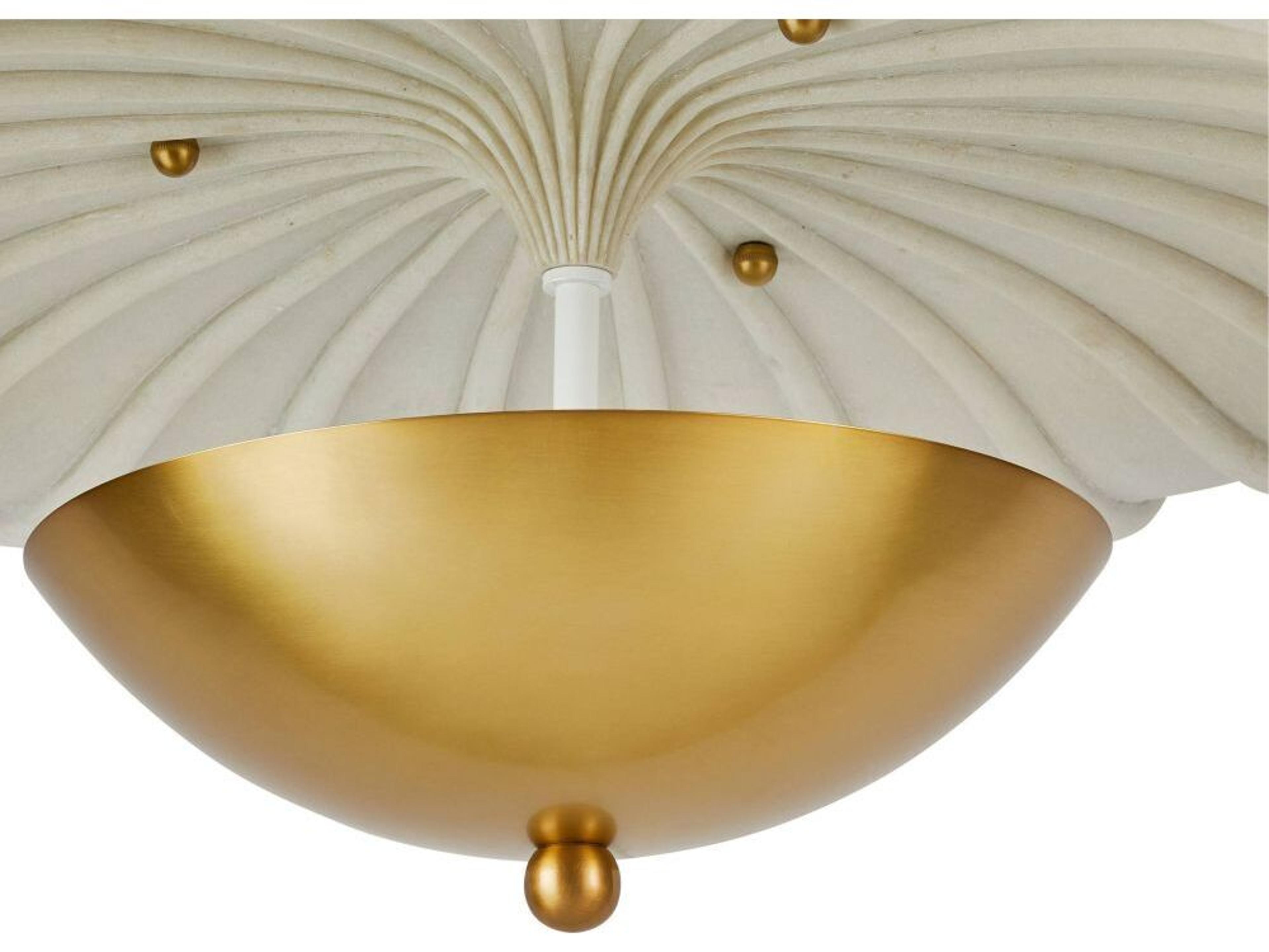 Arteriors Home Camella 3-Light Ivory Antique Brass White Bowl Round Flush Mount