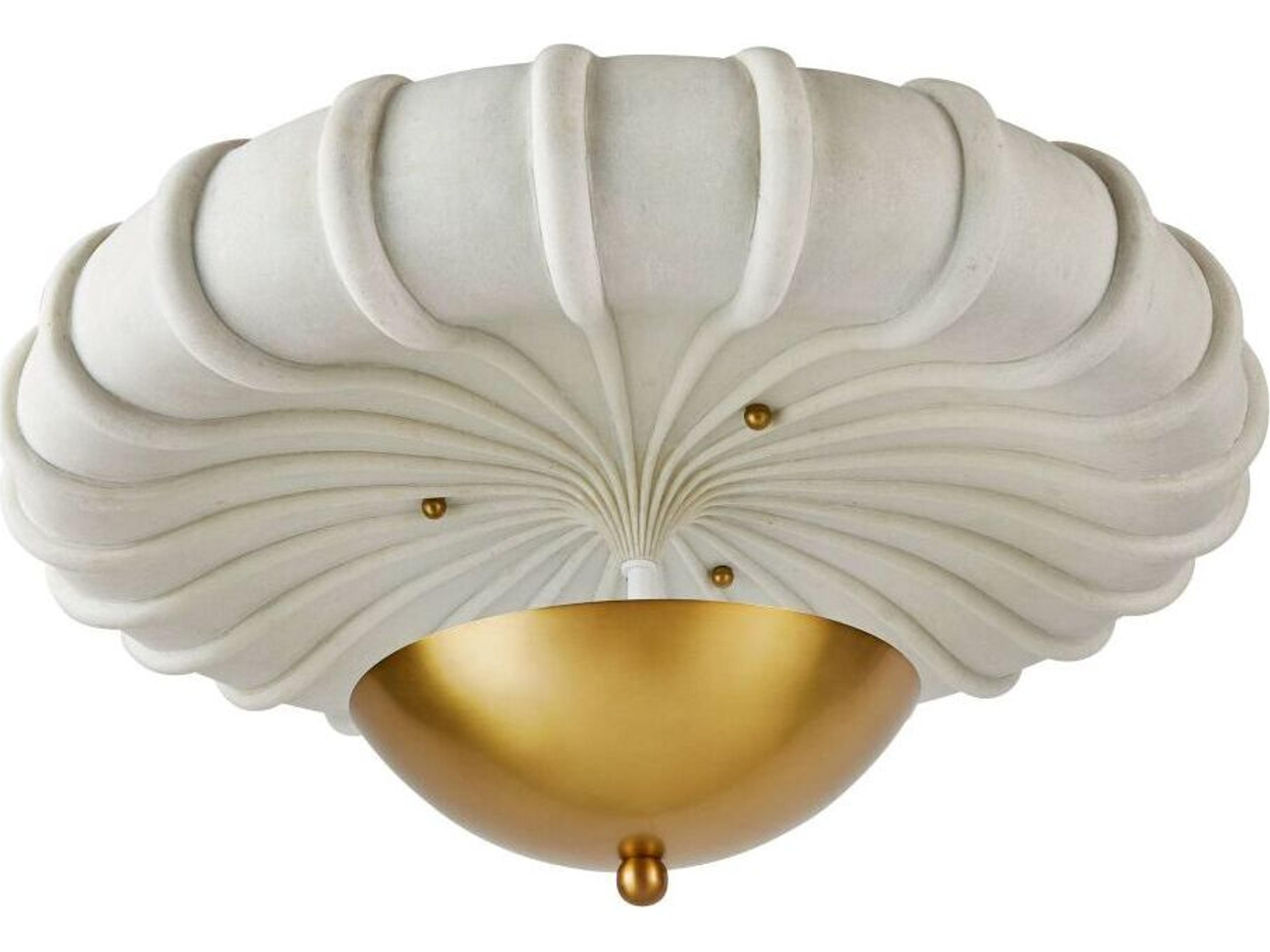 Arteriors Home Camella 3-Light Ivory Antique Brass White Bowl Round Flush Mount