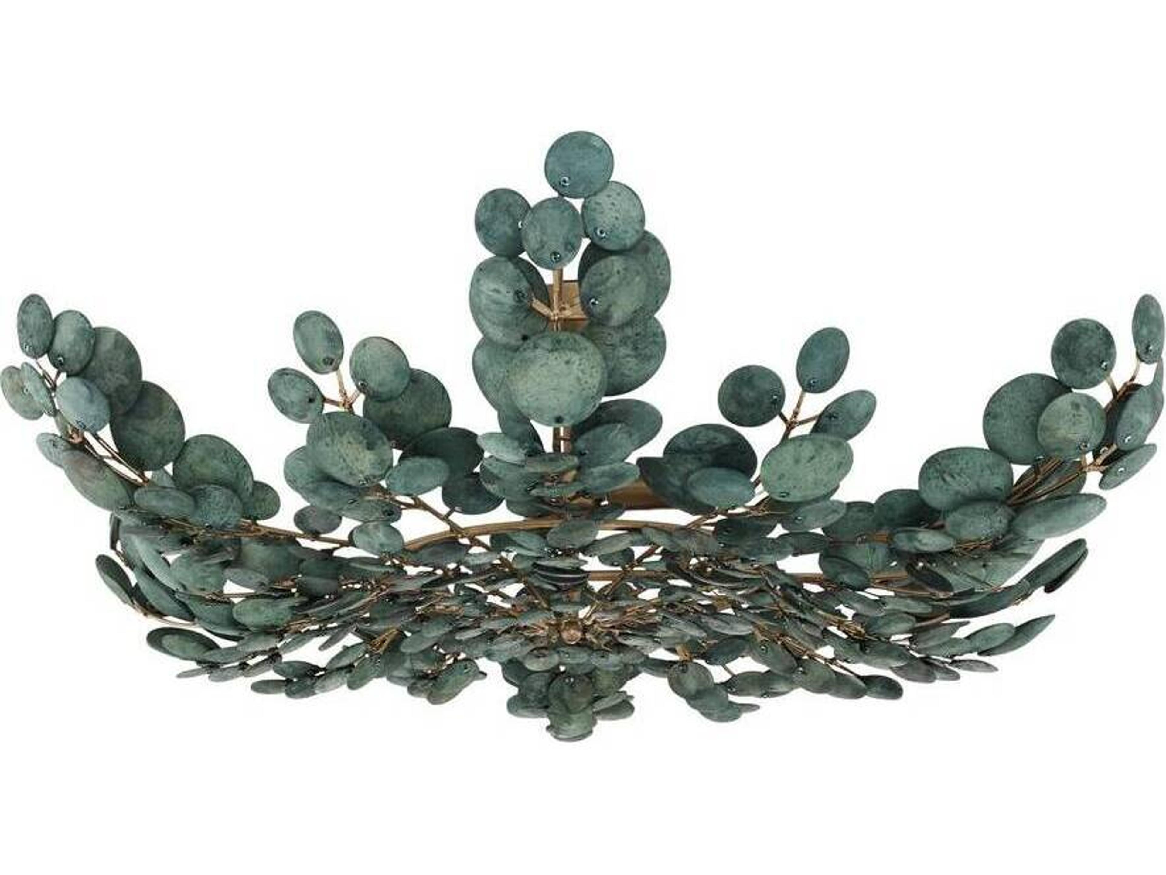 Arteriors Home Bilal 3-Light Eucalyptus Antique Brass Green Semi Flush Mount