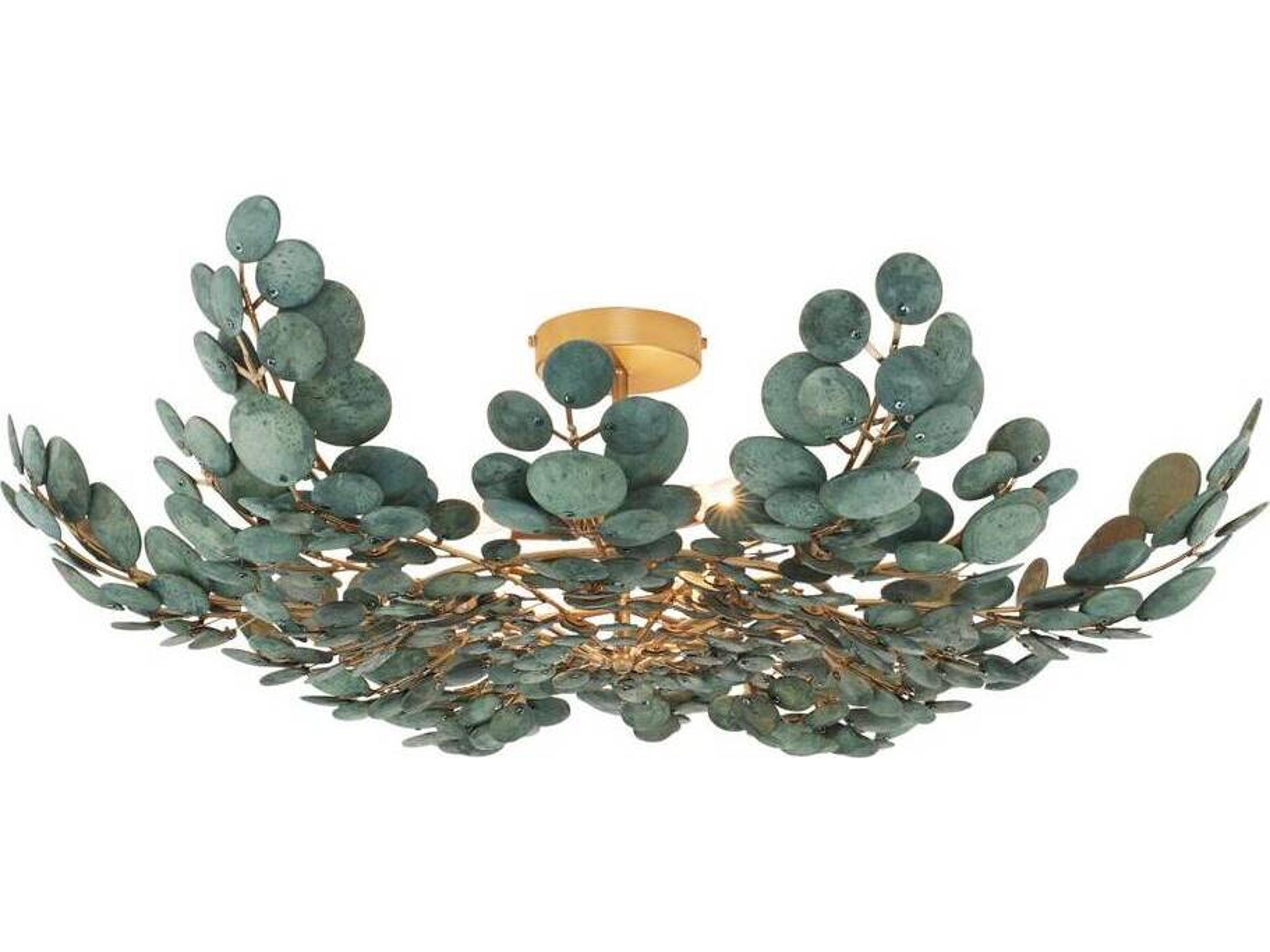 Arteriors Home Bilal 3-Light Eucalyptus Antique Brass Green Semi Flush Mount