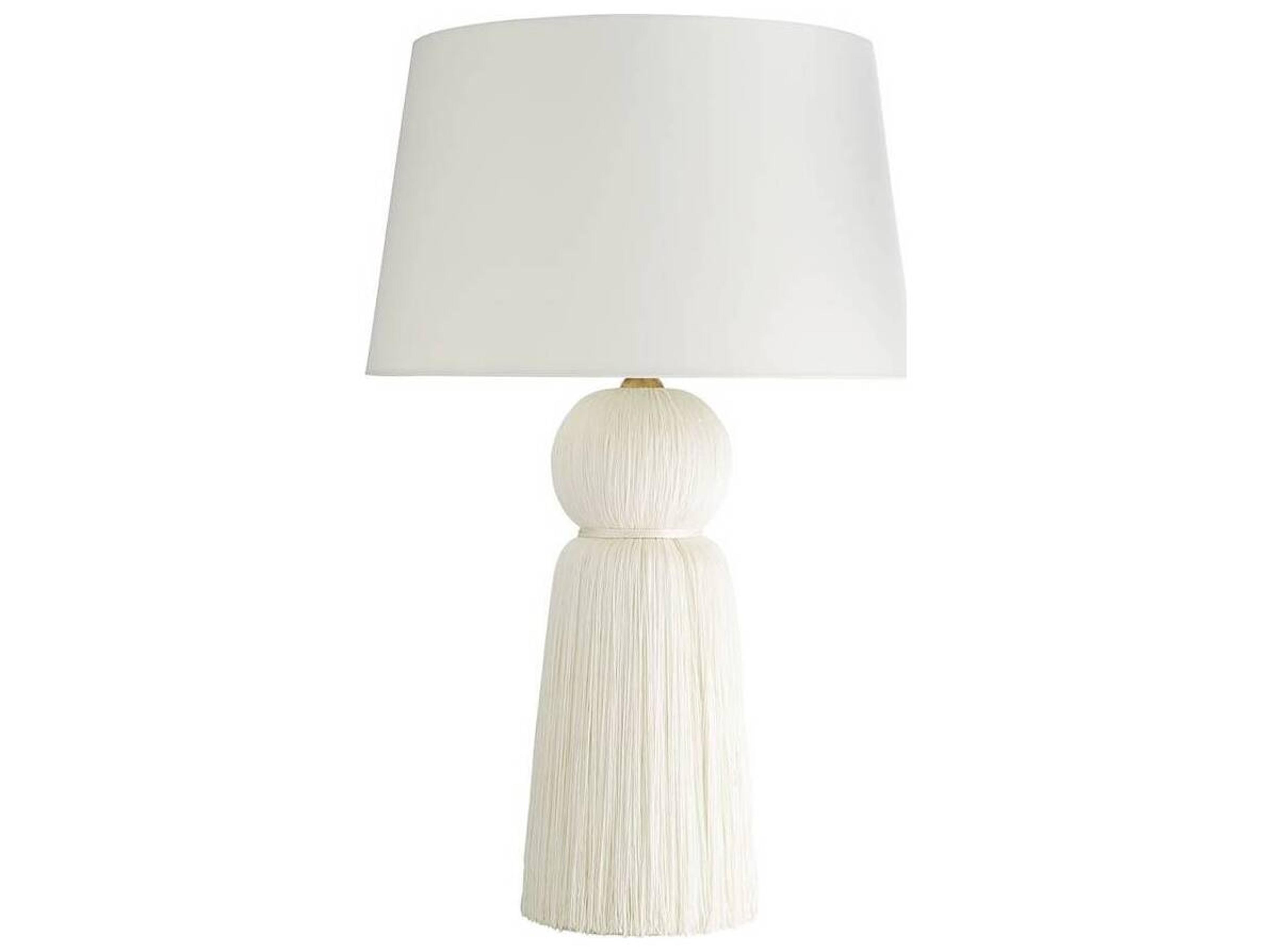 Tassel Table Lamp Ivory Microfiber Fringe