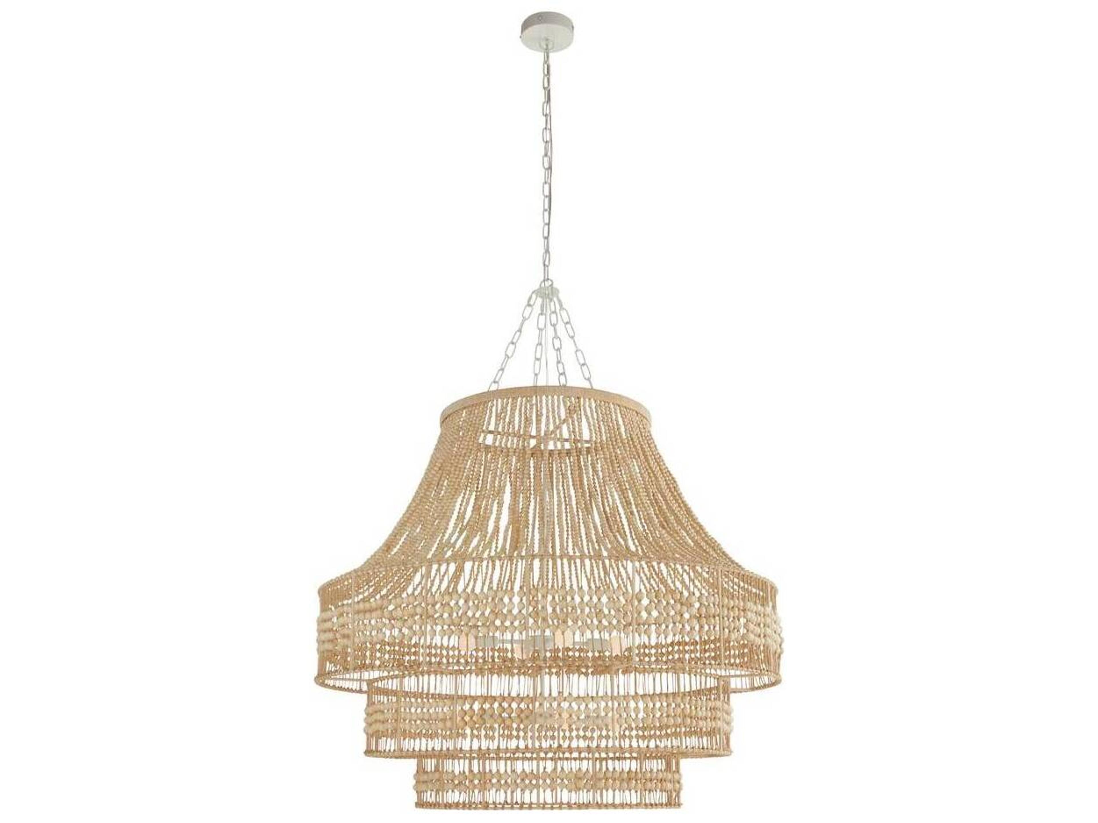 Tulane Large Chandelier Natural Wood Bead 8 Light