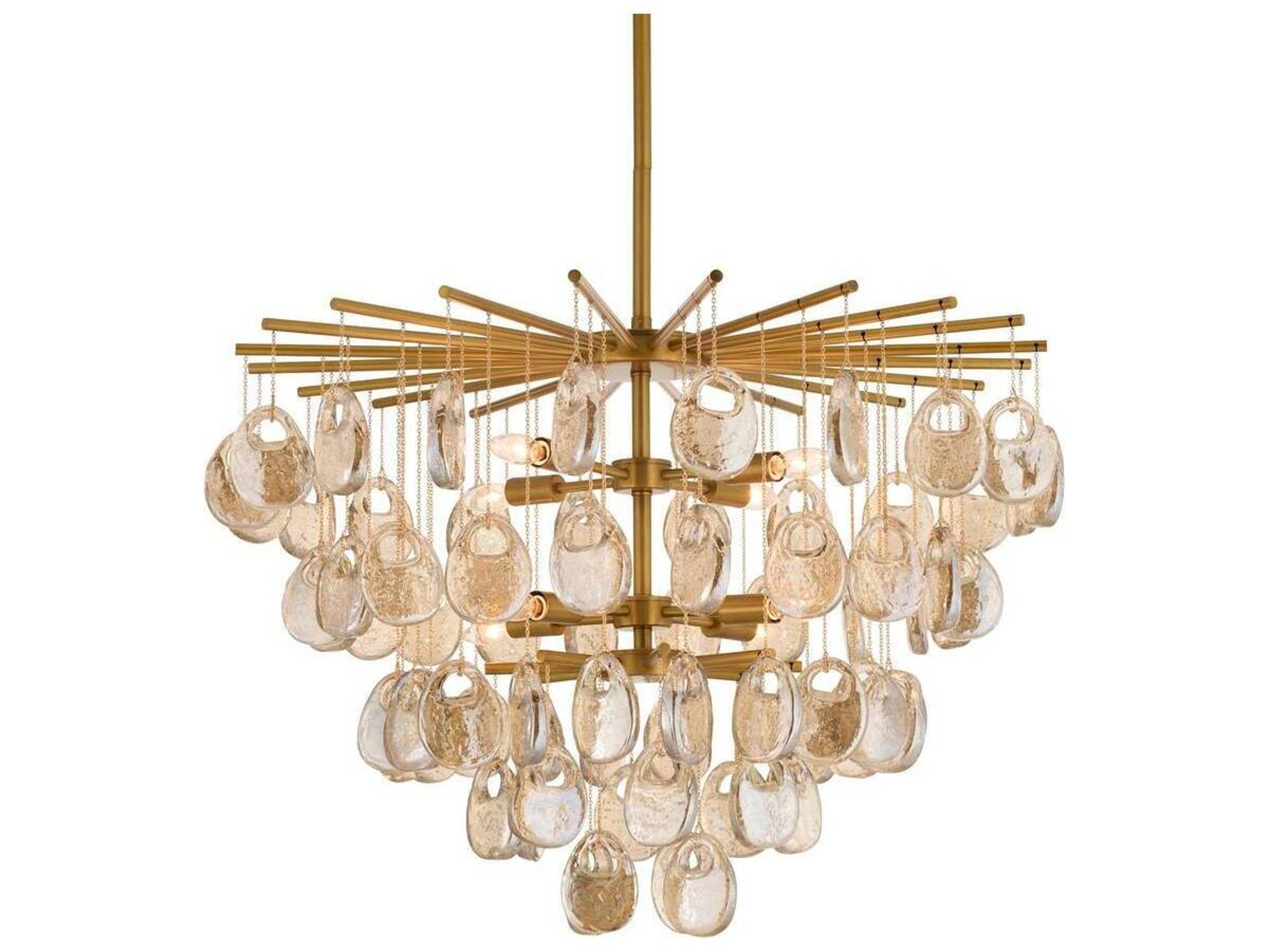 Arteriors Home Jacqueline Arteriors Home 8-Light Amber Antique Brass Gold Tiered Chandelier