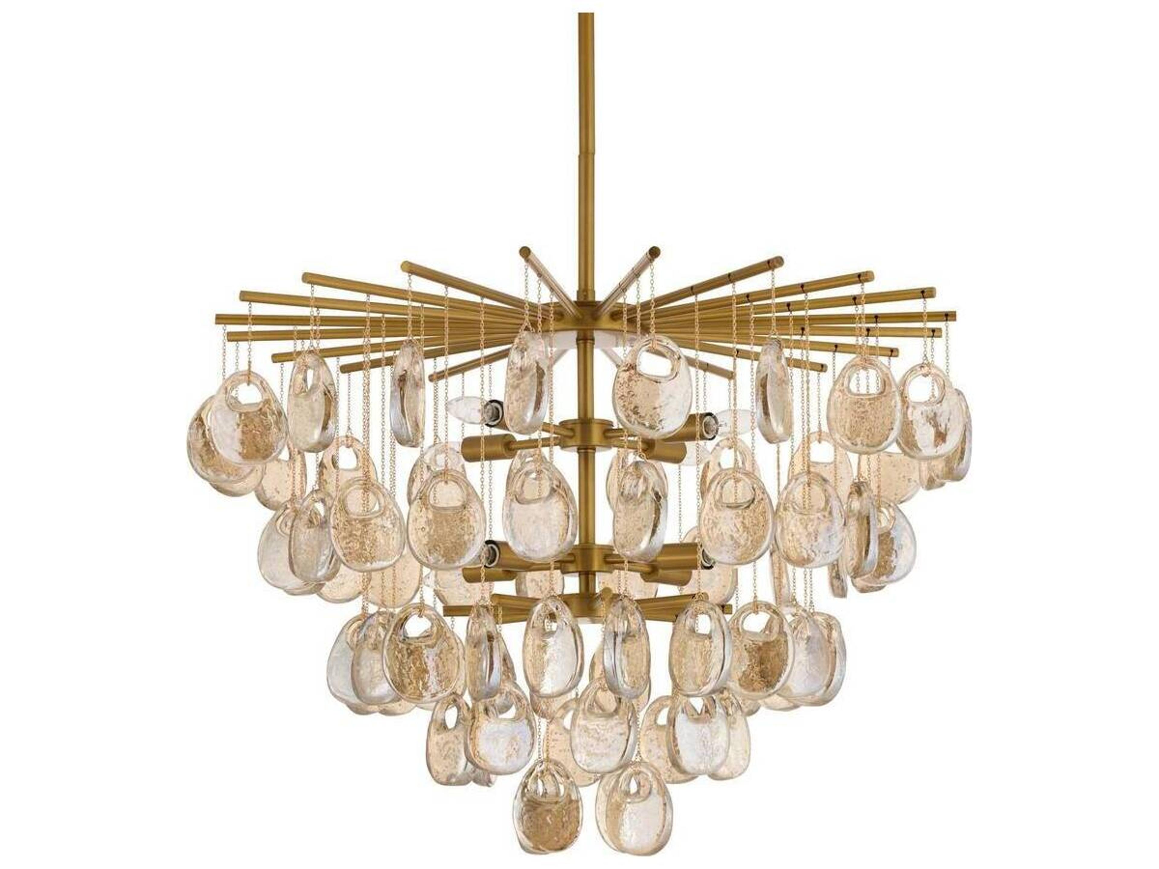 Arteriors Home Jacqueline Arteriors Home 8-Light Amber Antique Brass Gold Tiered Chandelier